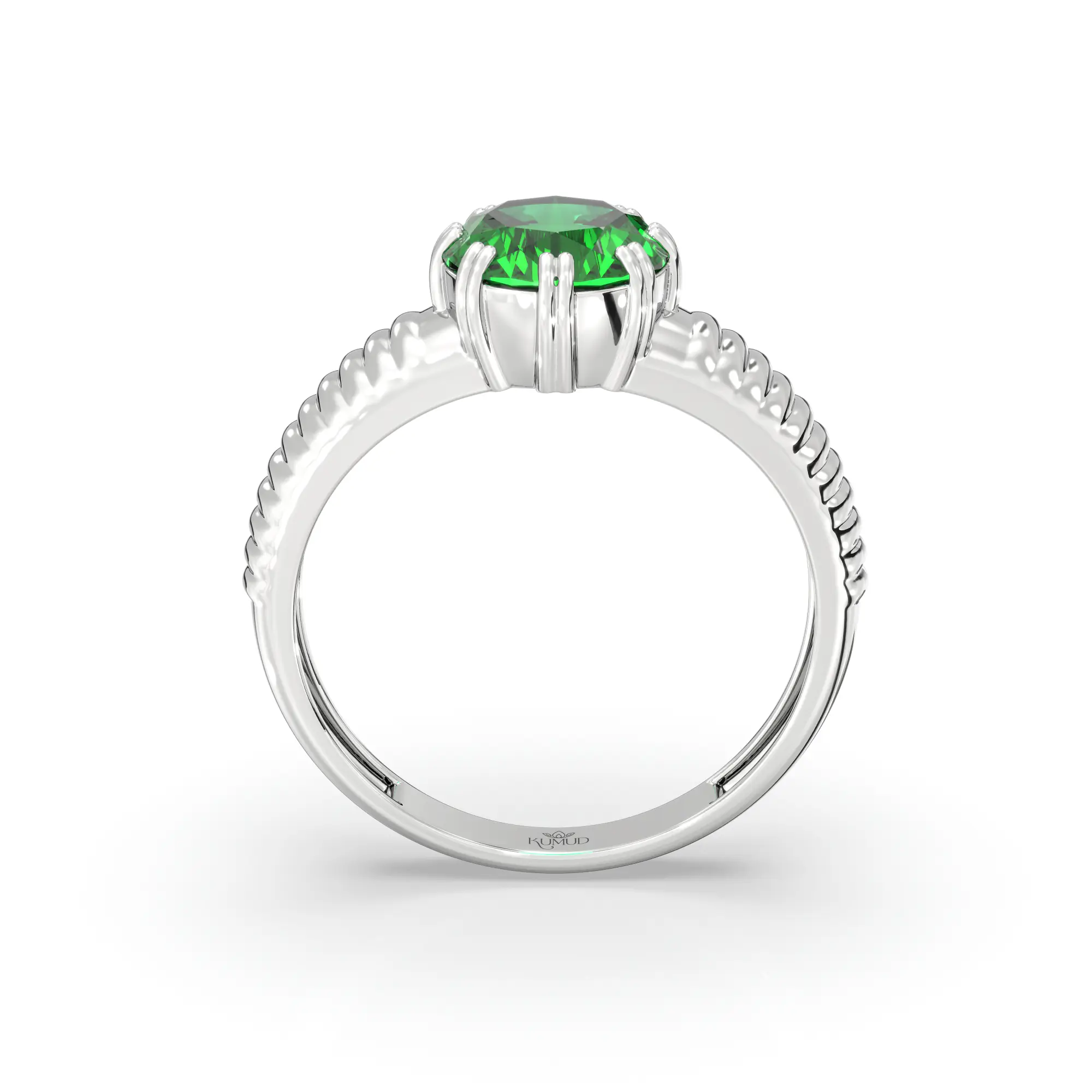 Emerald (Panna) Ring for Men in 18K White Gold – Oval 9x8 mm, Prong Setting, 6 g (Design K16A-1) thumbnail