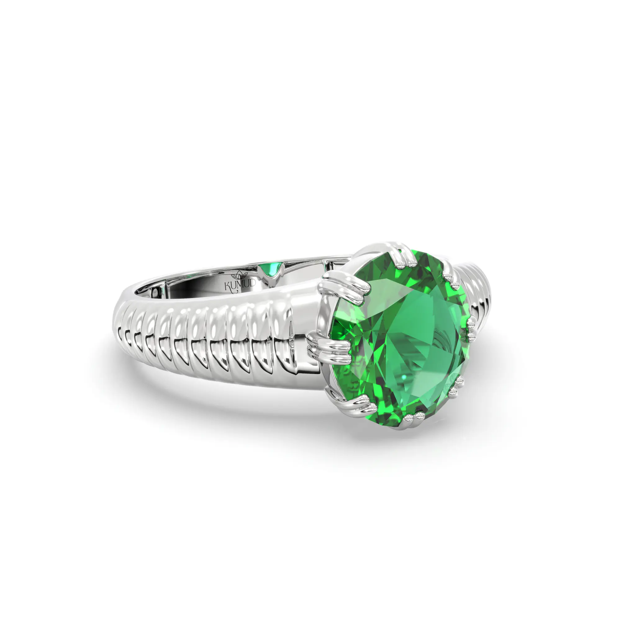 Emerald (Panna) Ring for Men in 18K White Gold – Oval 9x8 mm, Prong Setting, 6 g (Design K16A-1) thumbnail