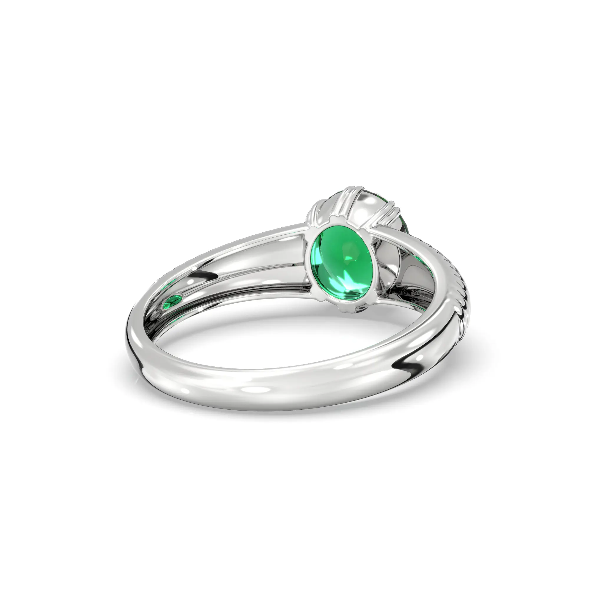 Emerald (Panna) Ring for Men in 18K White Gold – Oval 9x8 mm, Prong Setting, 6 g (Design K16A-1) thumbnail