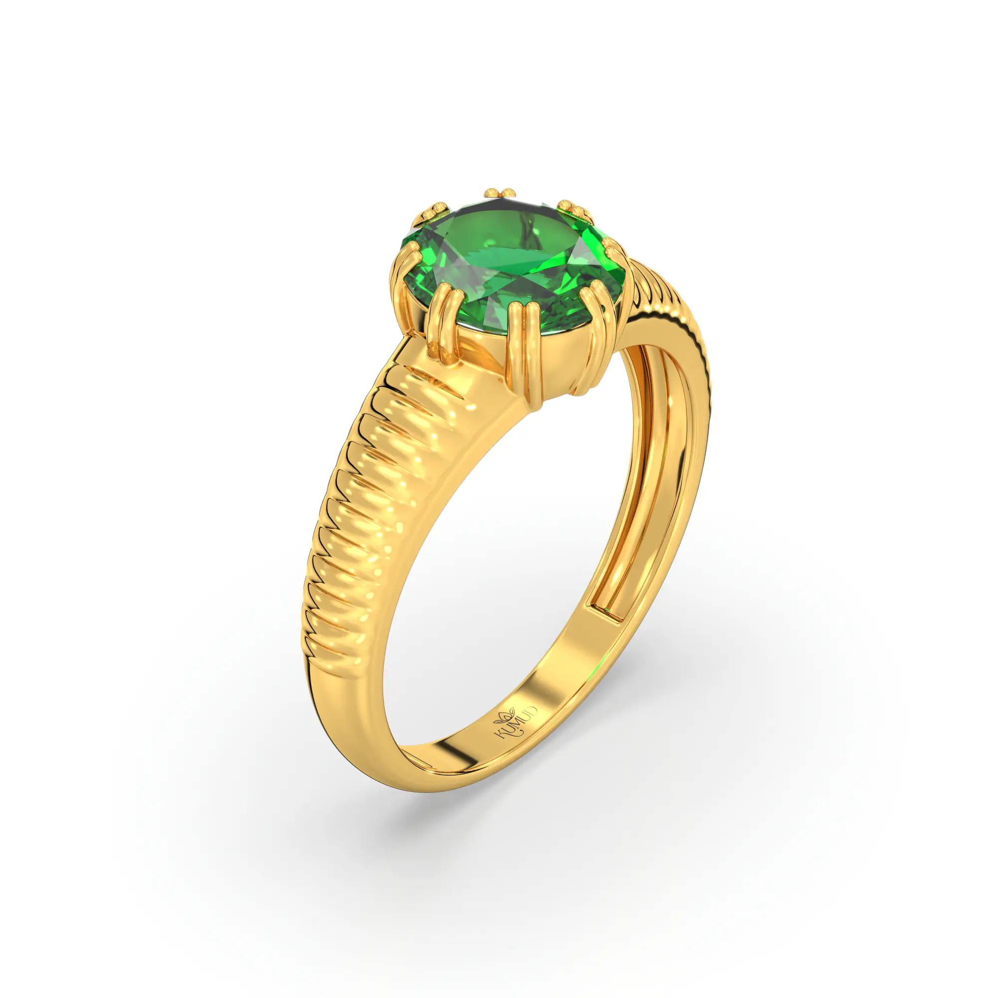 Emerald (Panna) Ring for Men in 22K Yellow Gold – Oval 9x8 mm, Prong Setting, 6 g (Design K16A-1) thumbnail