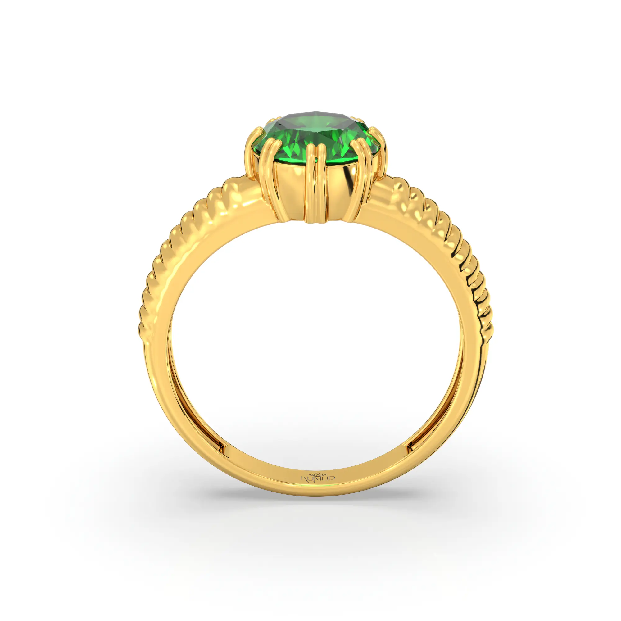 Emerald (Panna) Ring for Men in 22K Yellow Gold – Oval 9x8 mm, Prong Setting, 6 g (Design K16A-1) thumbnail