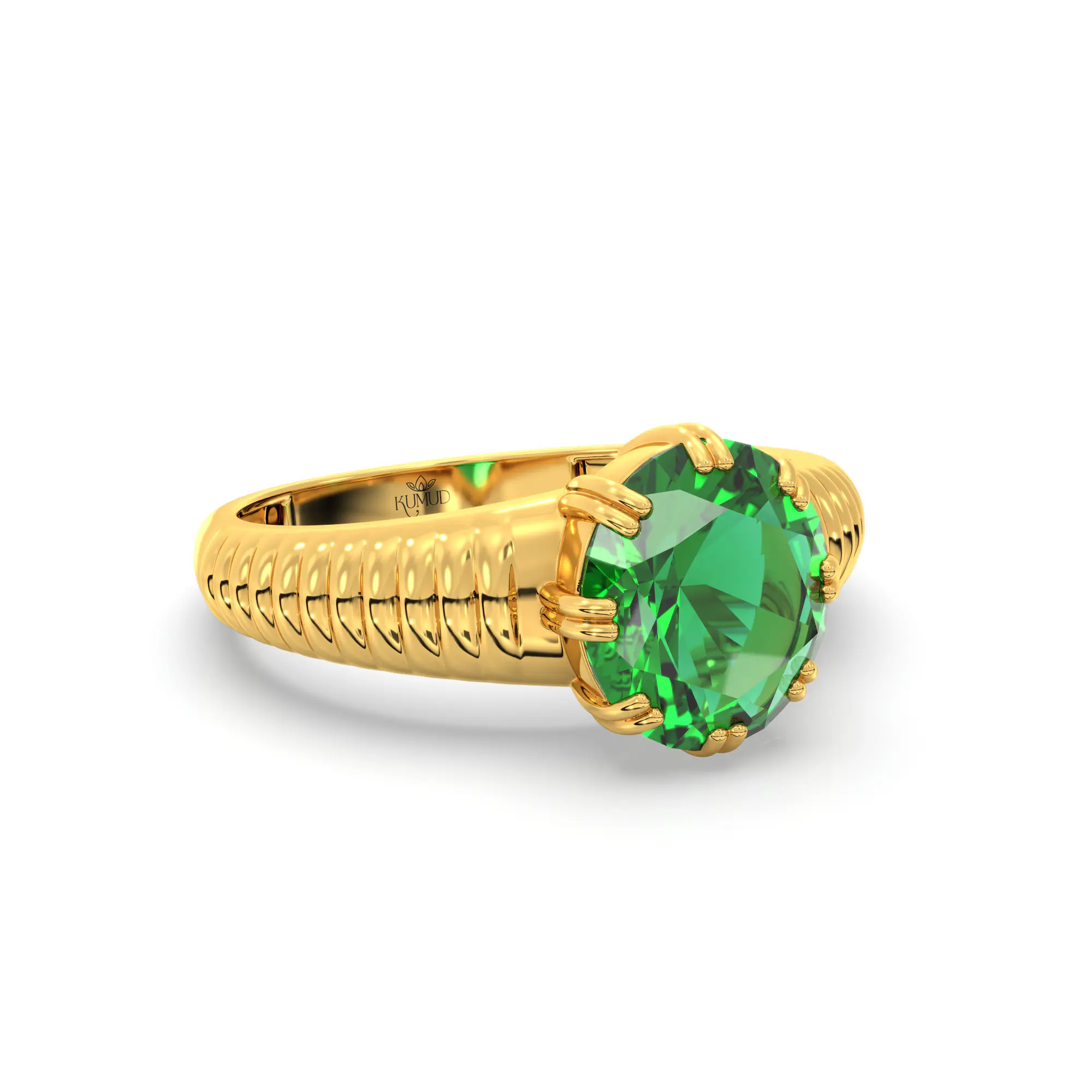 Emerald (Panna) Ring for Men in 22K Yellow Gold – Oval 9x8 mm, Prong Setting, 6 g (Design K16A-1) thumbnail