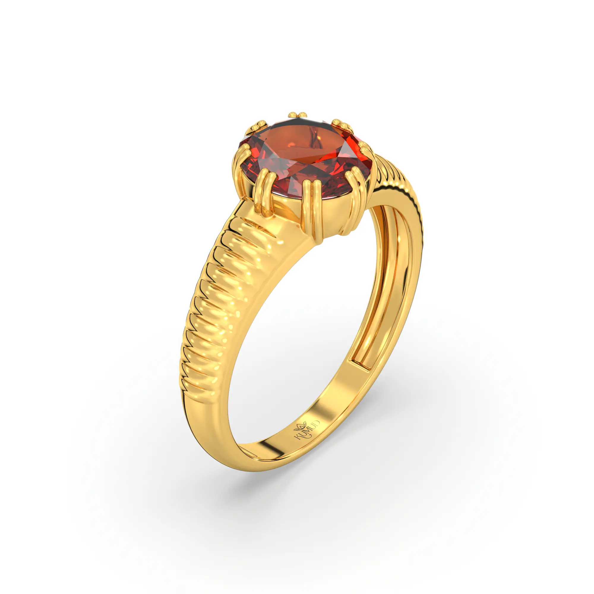 Hessonite (Gomed) Ring for Men in 22K Yellow Gold – Oval 9x8 mm, Prong Setting, 6 g (Design K16A-1) thumbnail
