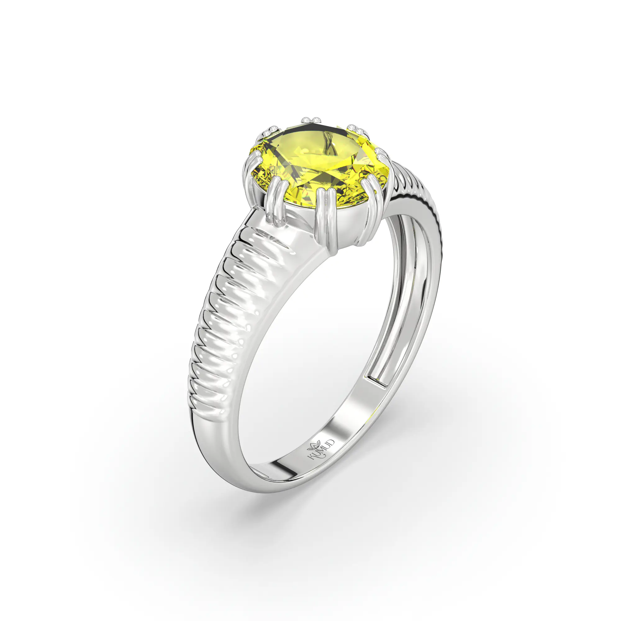Yellow Sapphire (Pukhraj) Ring for Men in 18K White Gold – Oval 9x8 mm, Prong Setting, 6 g (Design K16A-1) thumbnail