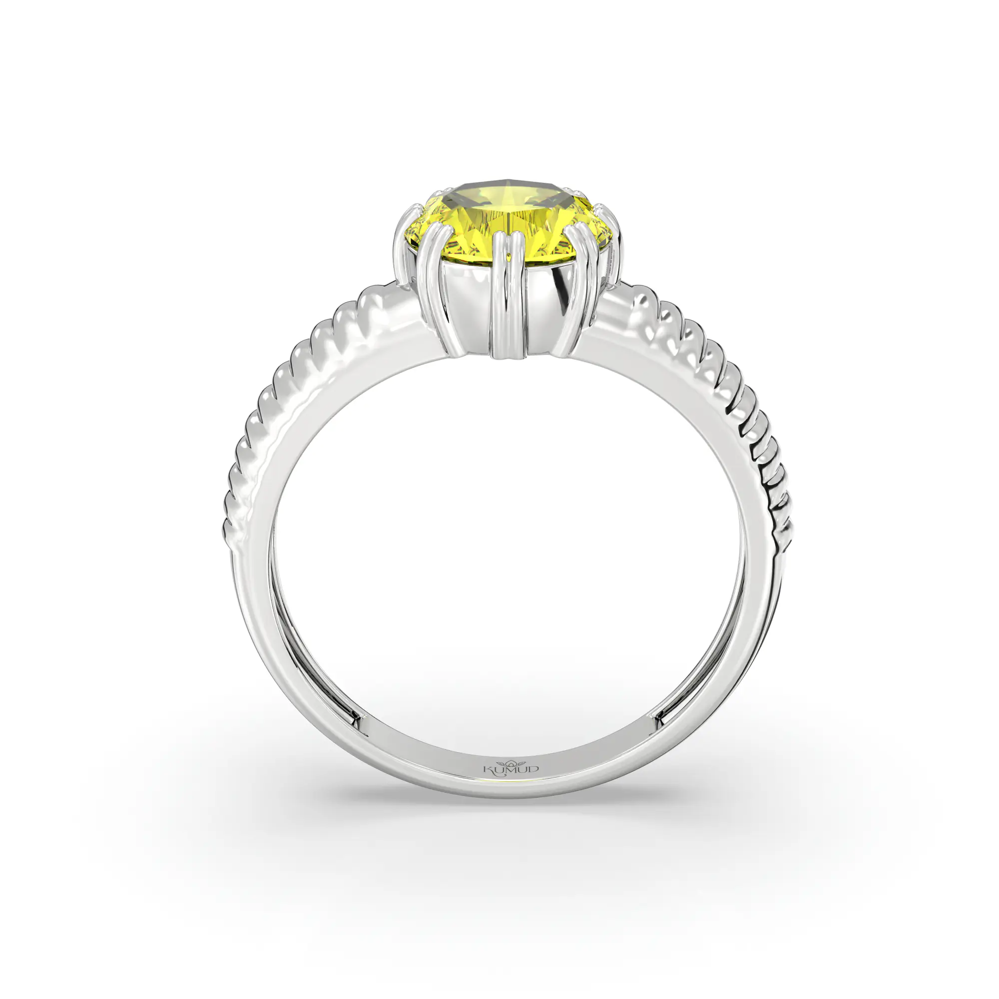Yellow Sapphire (Pukhraj) Ring for Men in 18K White Gold – Oval 9x8 mm, Prong Setting, 6 g (Design K16A-1) thumbnail