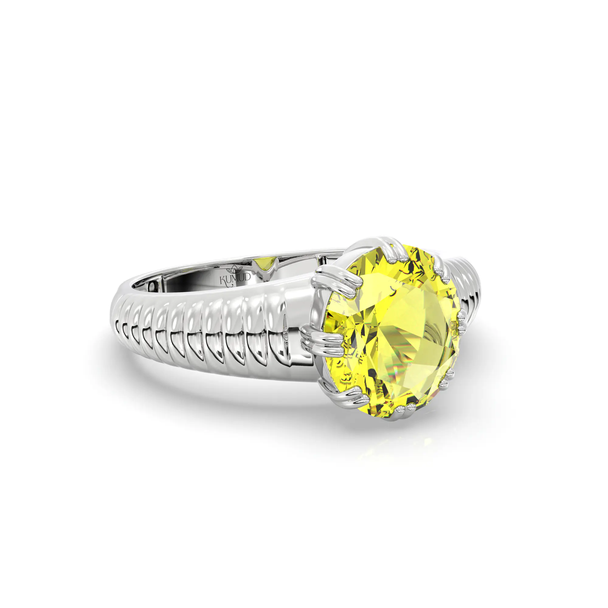 Yellow Sapphire (Pukhraj) Ring for Men in 18K White Gold – Oval 9x8 mm, Prong Setting, 6 g (Design K16A-1) thumbnail