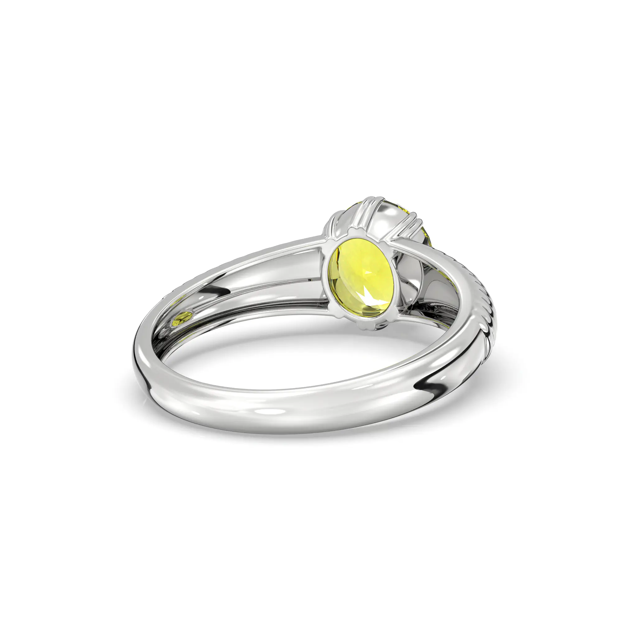 Yellow Sapphire (Pukhraj) Ring for Men in 18K White Gold – Oval 9x8 mm, Prong Setting, 6 g (Design K16A-1) thumbnail