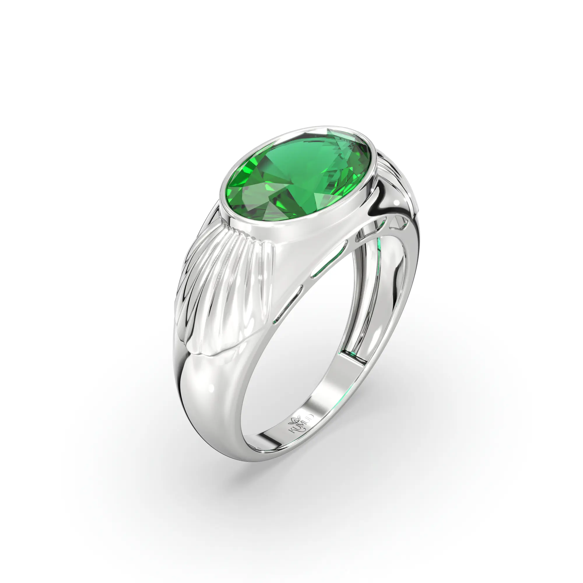 Emerald (Panna) Ring for Men in 18K White Gold – Oval 13x8 mm, Prong Setting, 8 g (Design K16A-2) thumbnail
