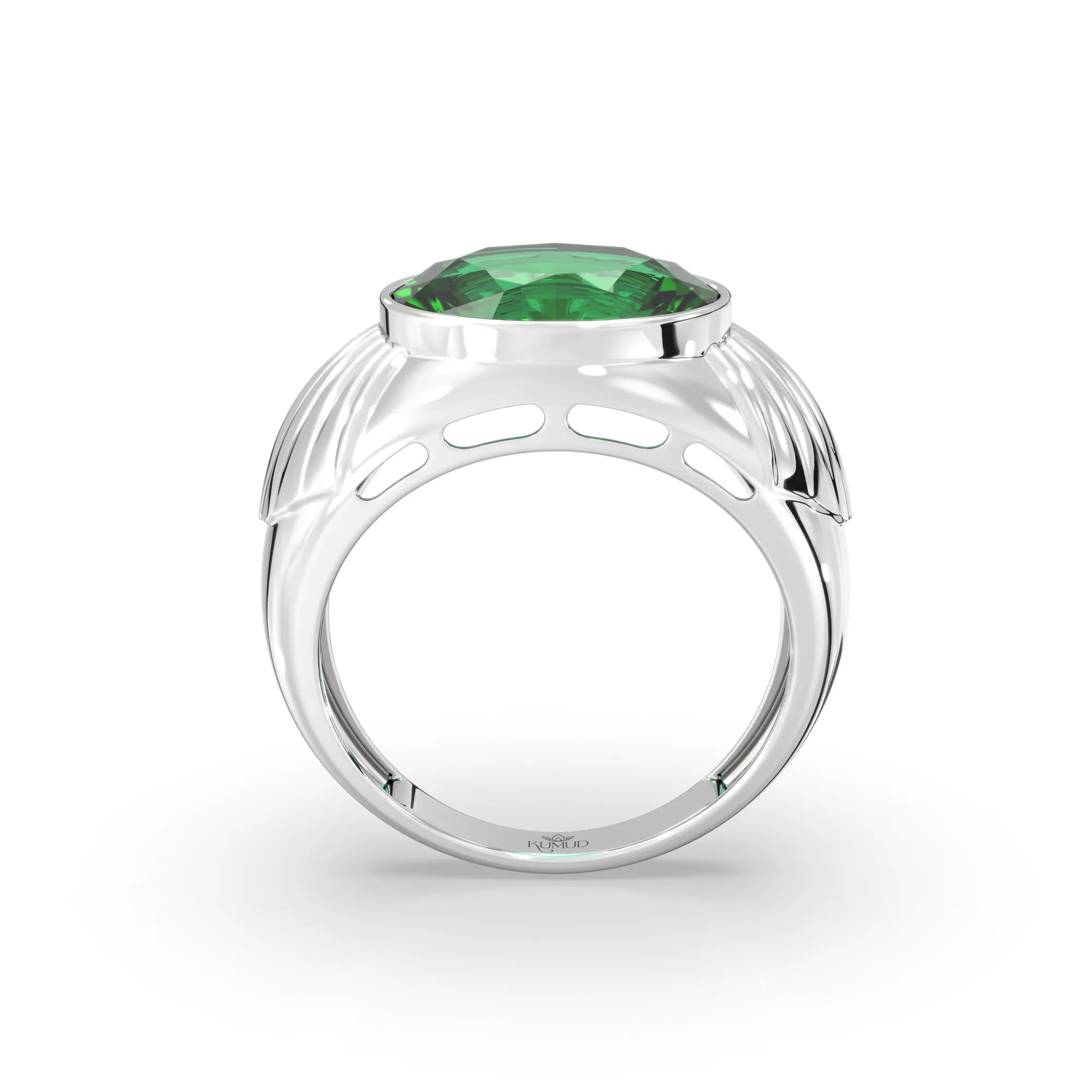 Emerald (Panna) Ring for Men in 18K White Gold – Oval 13x8 mm, Prong Setting, 8 g (Design K16A-2) thumbnail