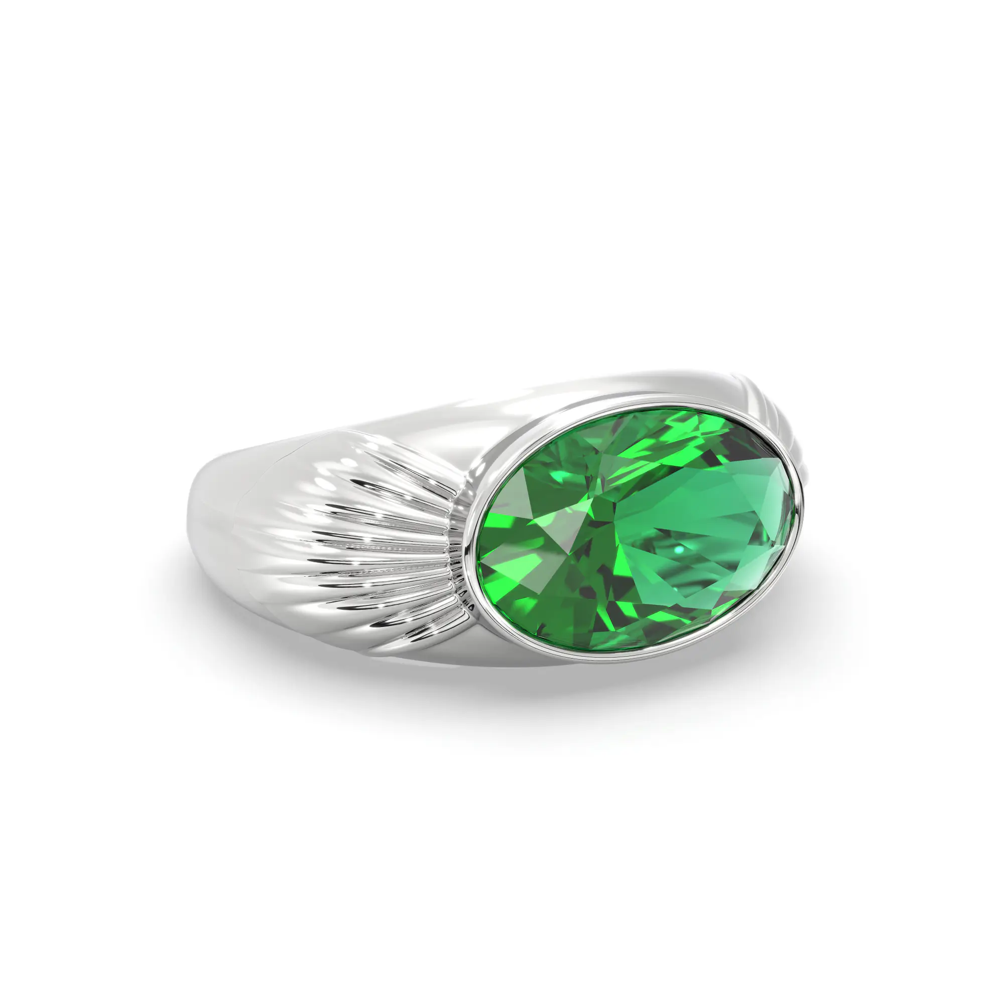Emerald (Panna) Ring for Men in 18K White Gold – Oval 13x8 mm, Prong Setting, 8 g (Design K16A-2) thumbnail