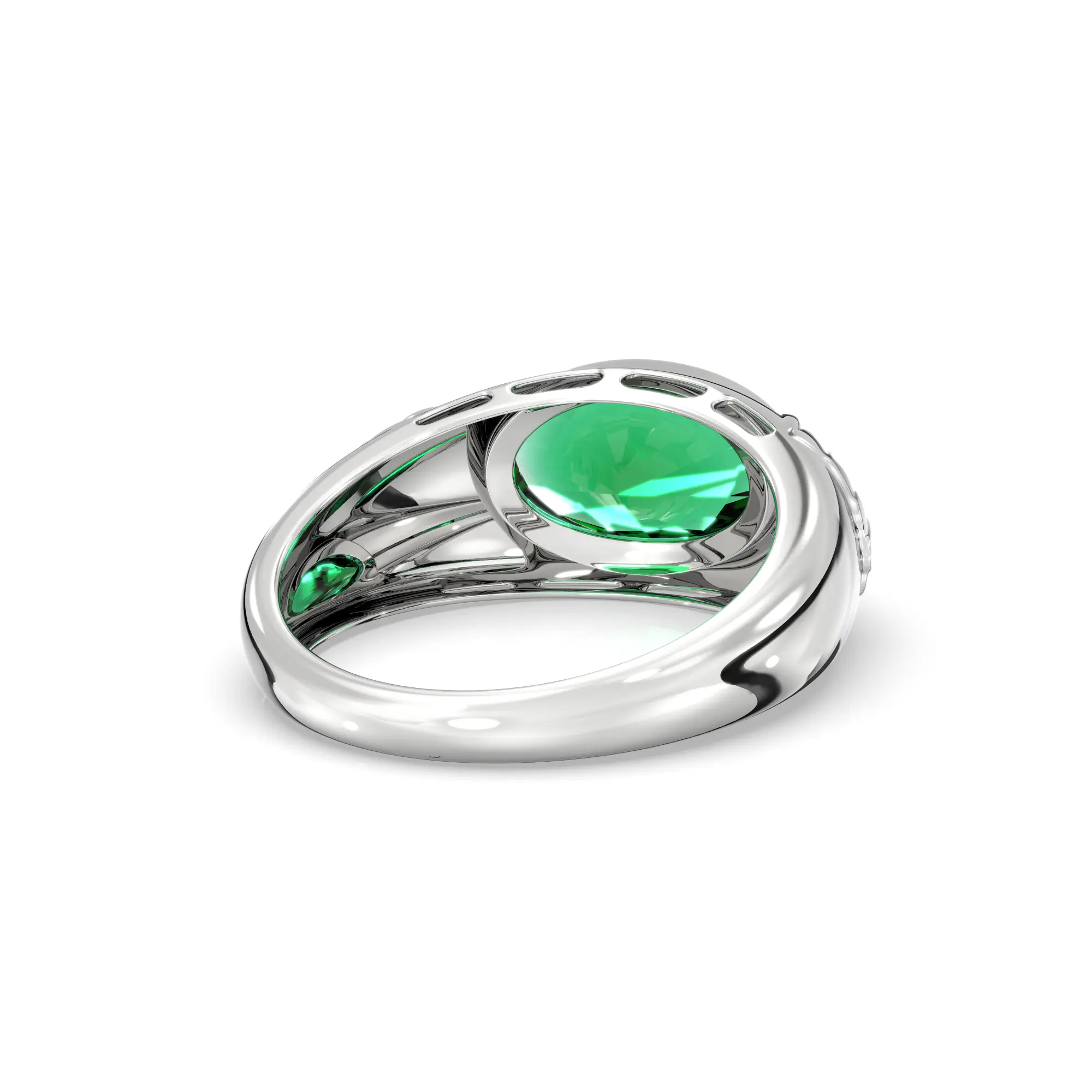 Emerald (Panna) Ring for Men in 18K White Gold – Oval 13x8 mm, Prong Setting, 8 g (Design K16A-2) thumbnail