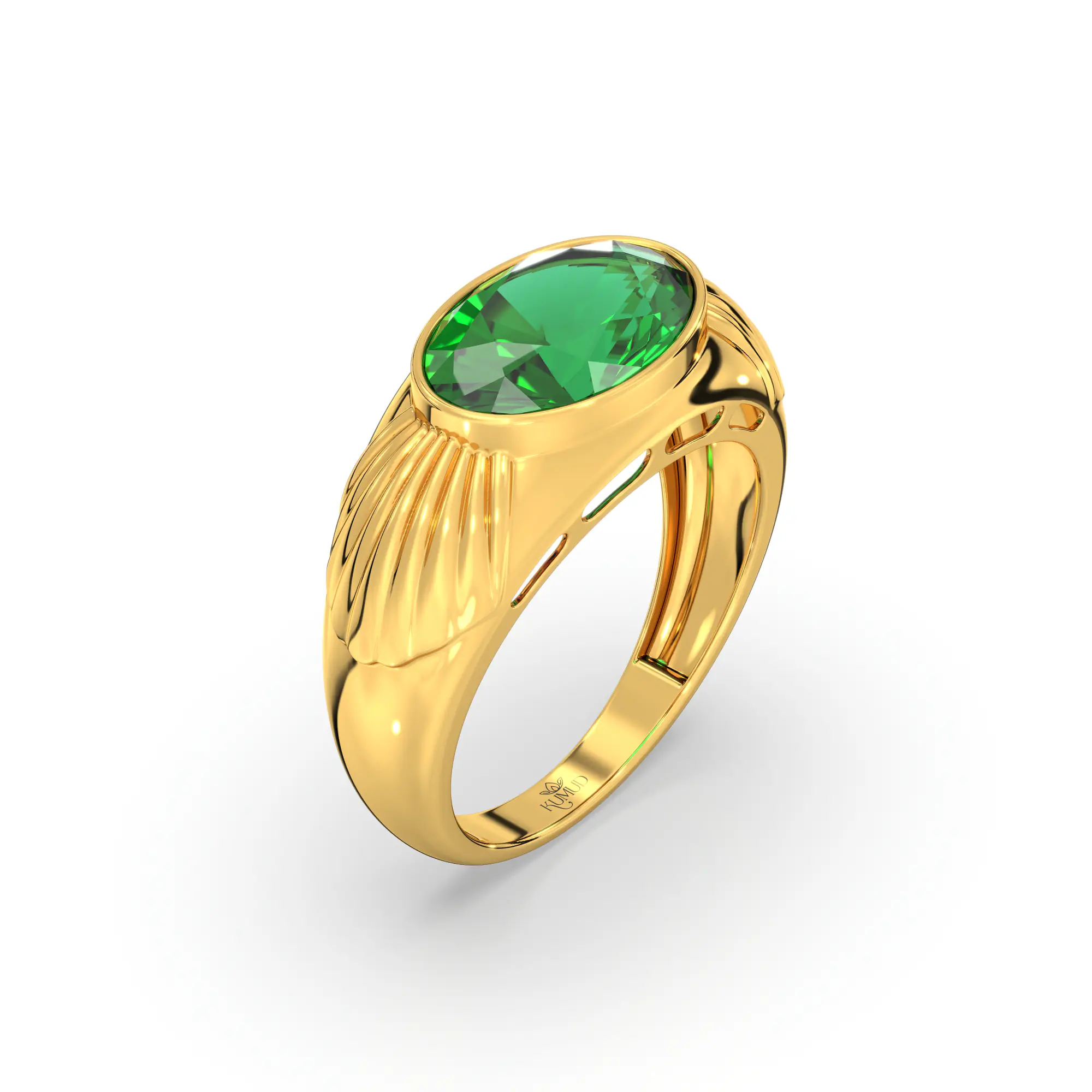 Emerald (Panna) Ring for Men in 22K Yellow Gold – Oval 13x8 mm, Prong Setting, 8 g (Design K16A-2) thumbnail