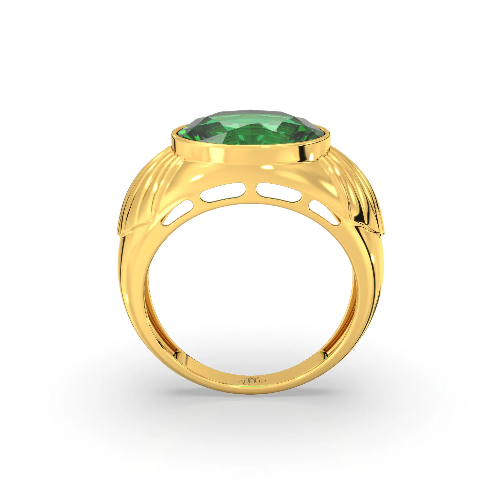 Emerald (Panna) Ring for Men in 22K Yellow Gold – Oval 13x8 mm, Prong Setting, 8 g (Design K16A-2) thumbnail
