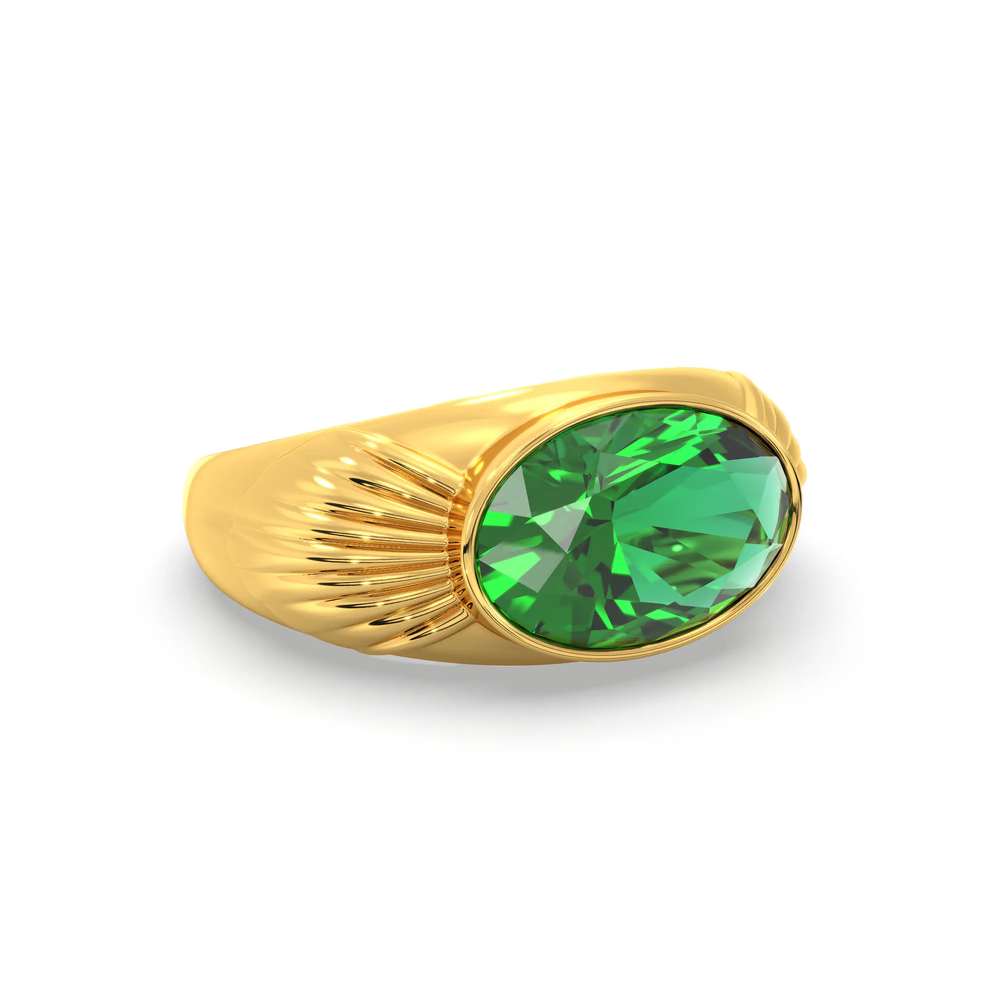 Emerald (Panna) Ring for Men in 22K Yellow Gold – Oval 13x8 mm, Prong Setting, 8 g (Design K16A-2) thumbnail