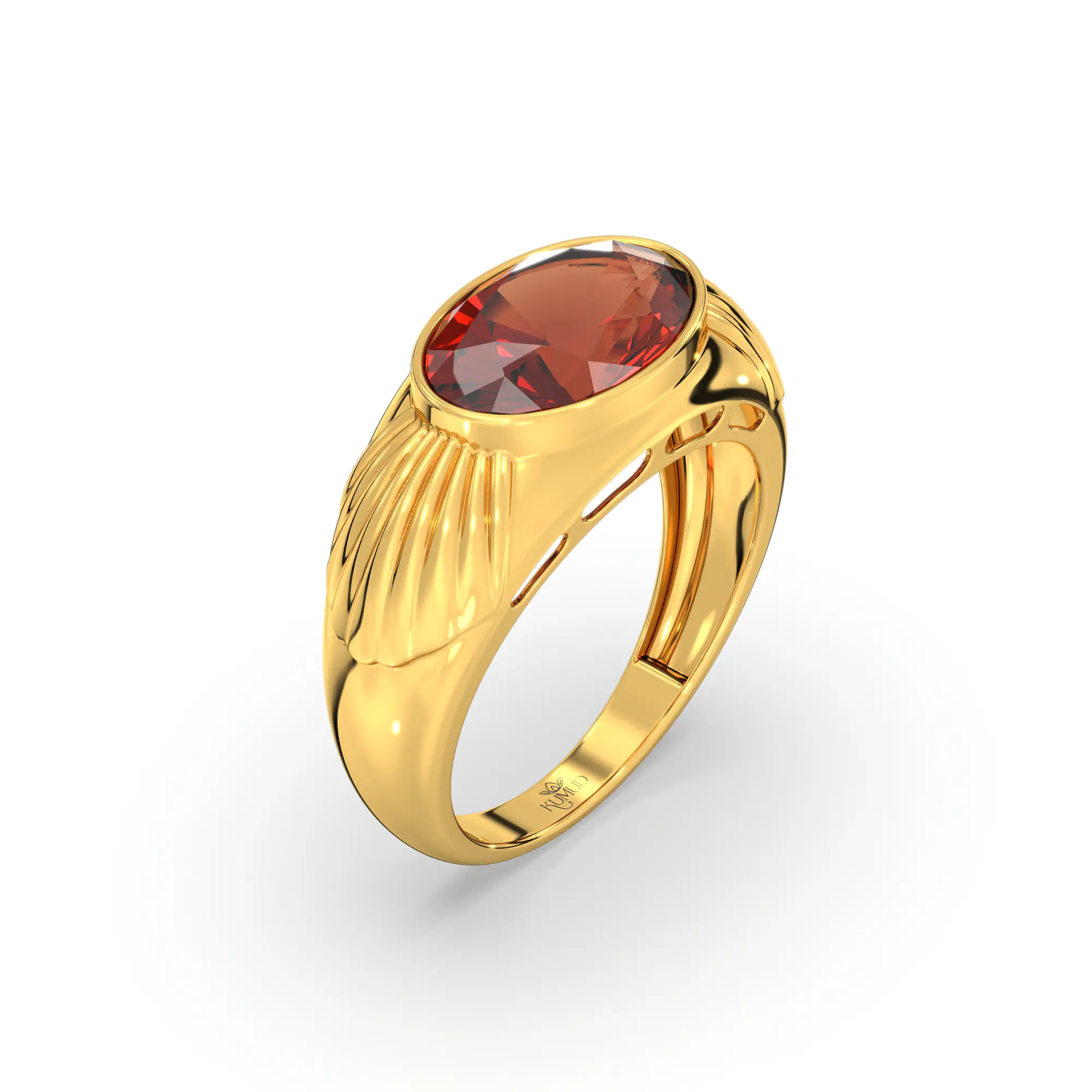 Hessonite (Gomed) Ring for Men in 22K Yellow Gold – Oval 13x8 mm, Prong Setting, 8 g (Design K16A-2) thumbnail
