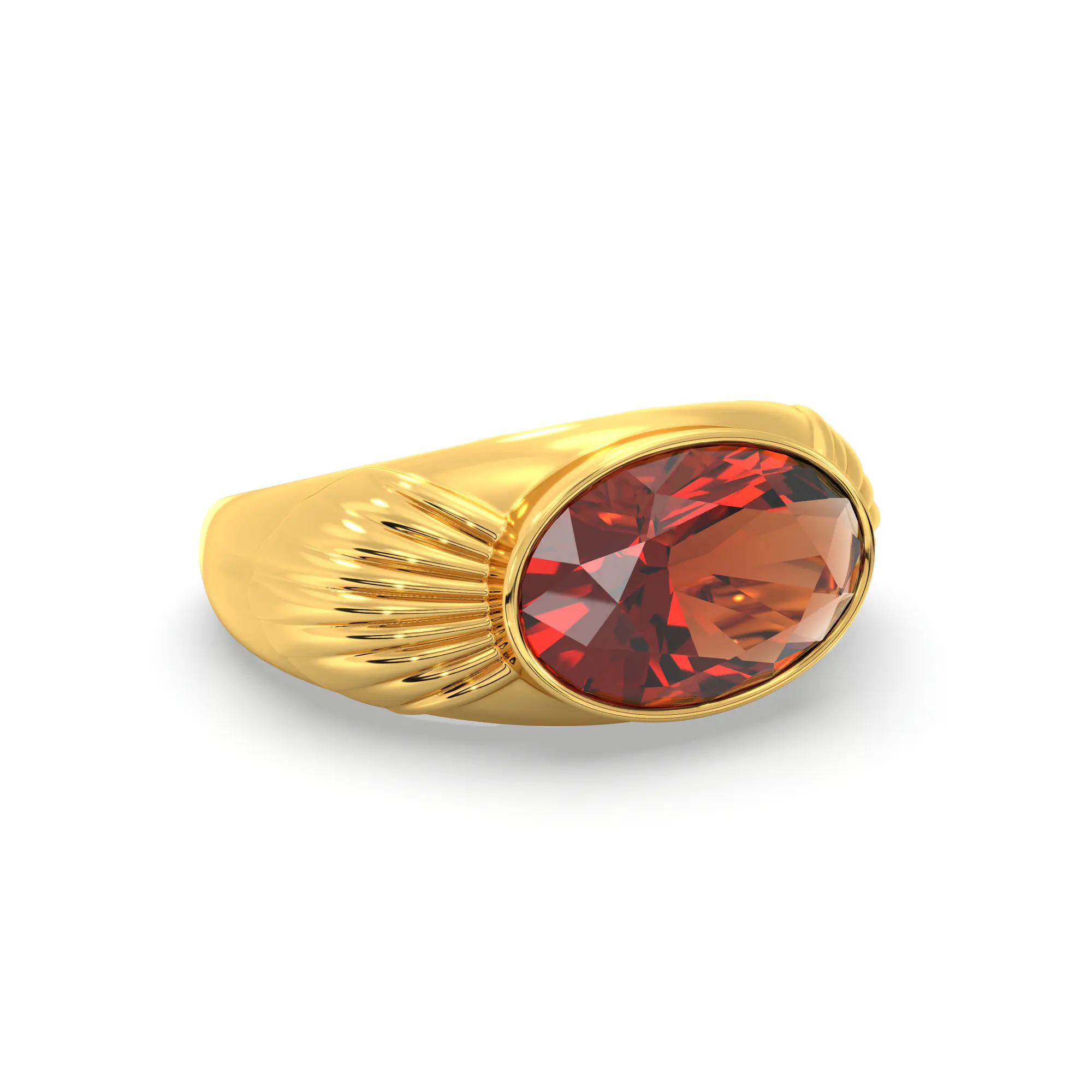 Hessonite (Gomed) Ring for Men in 22K Yellow Gold – Oval 13x8 mm, Prong Setting, 8 g (Design K16A-2) thumbnail