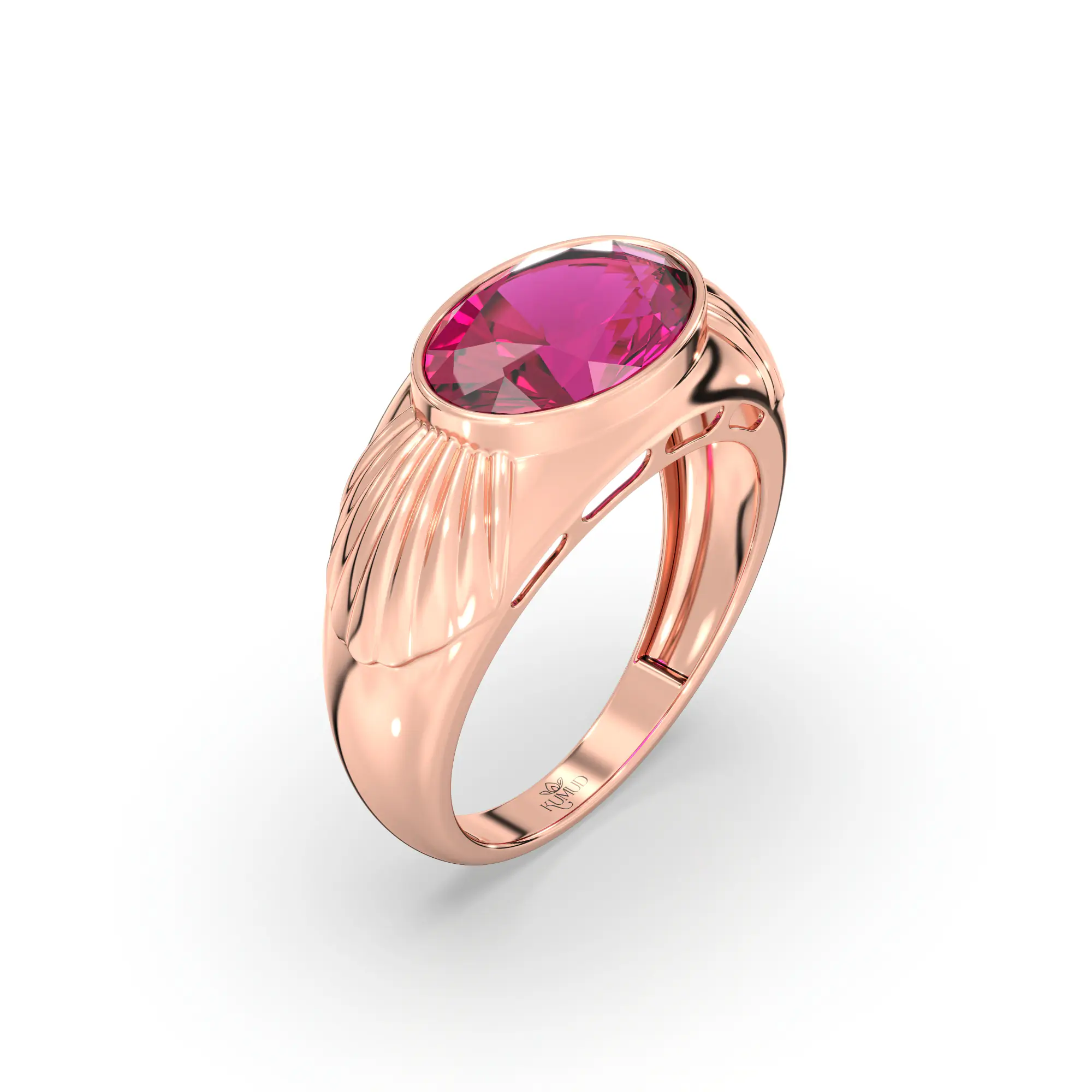 Ruby (Manik) Ring for Men in 18K Rose Gold – Oval 13x8 mm, Prong Setting, 8 g (Design K16A-2) thumbnail