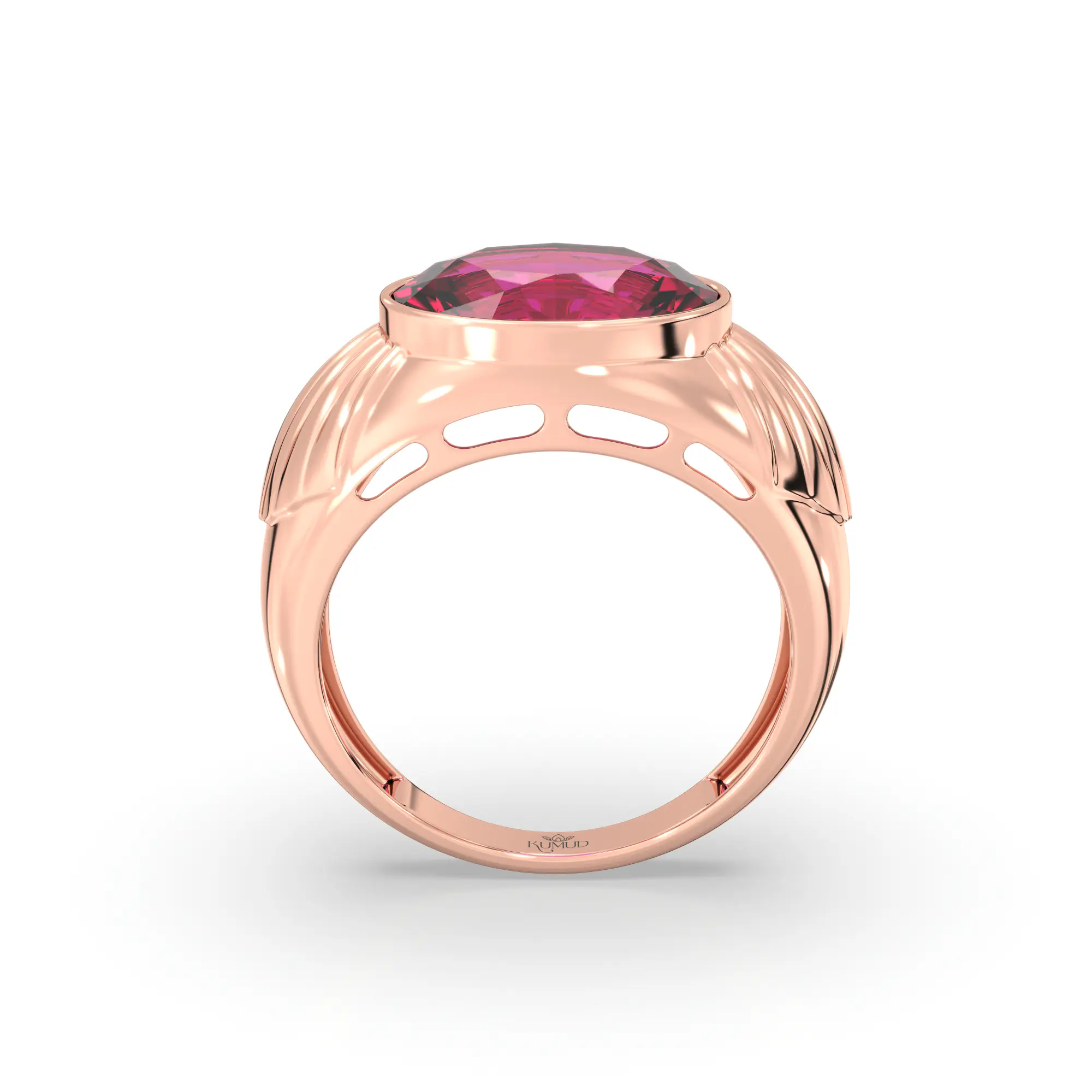 Ruby (Manik) Ring for Men in 18K Rose Gold – Oval 13x8 mm, Prong Setting, 8 g (Design K16A-2) thumbnail