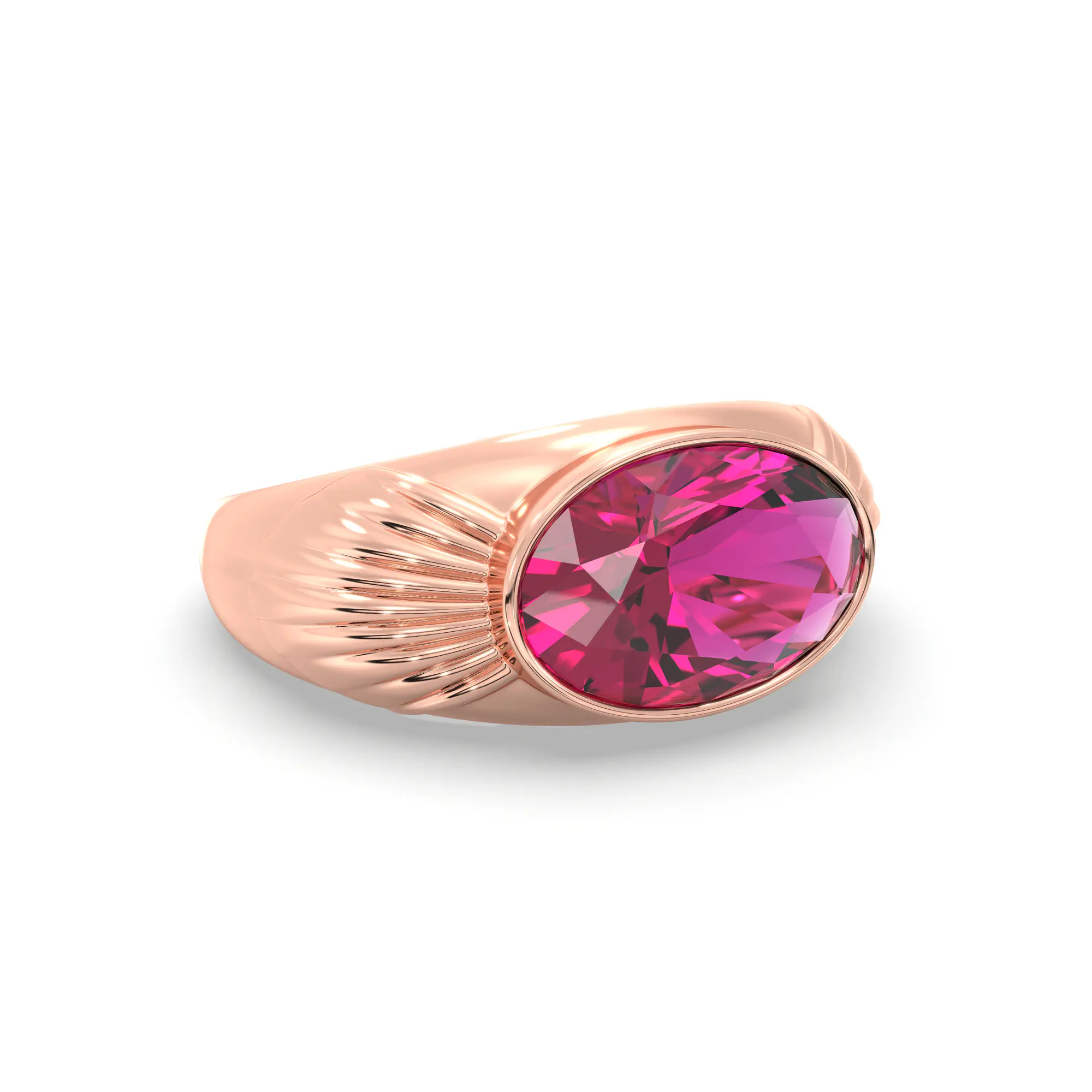 Ruby (Manik) Ring for Men in 18K Rose Gold – Oval 13x8 mm, Prong Setting, 8 g (Design K16A-2) thumbnail