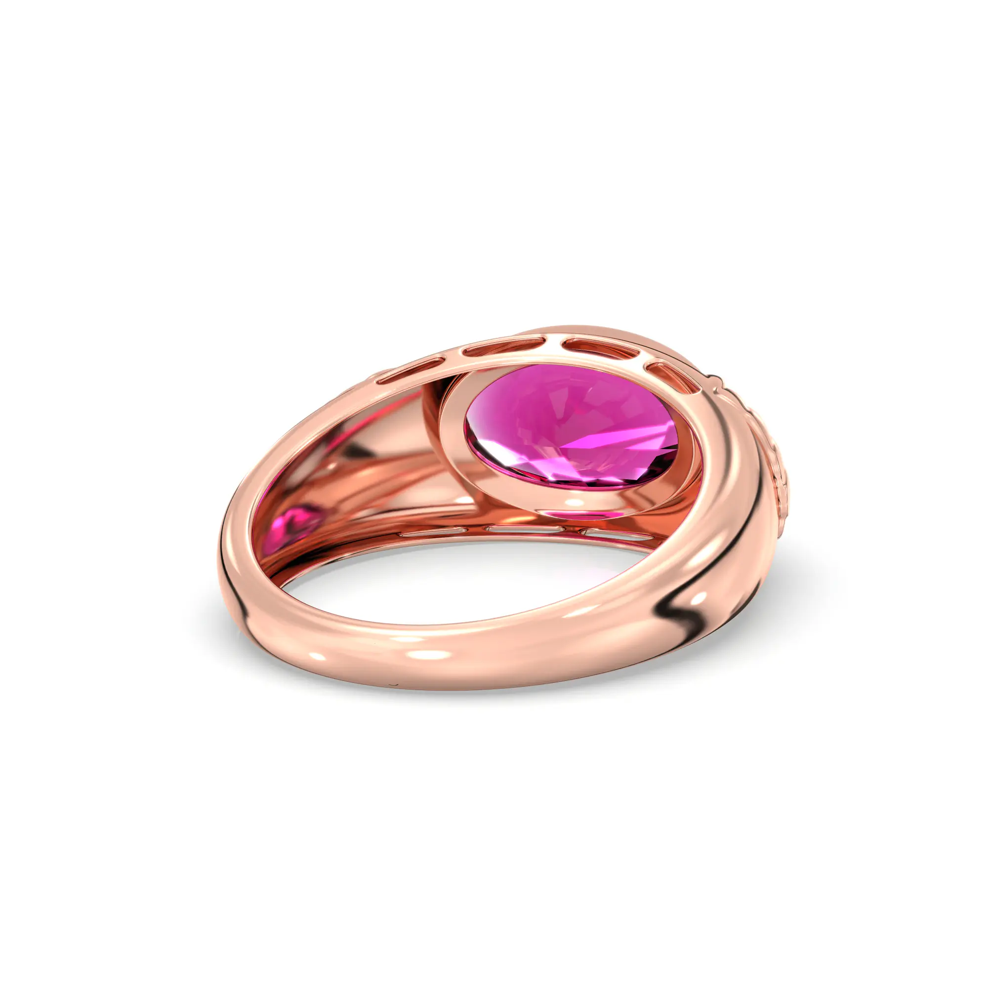 Ruby (Manik) Ring for Men in 18K Rose Gold – Oval 13x8 mm, Prong Setting, 8 g (Design K16A-2) thumbnail