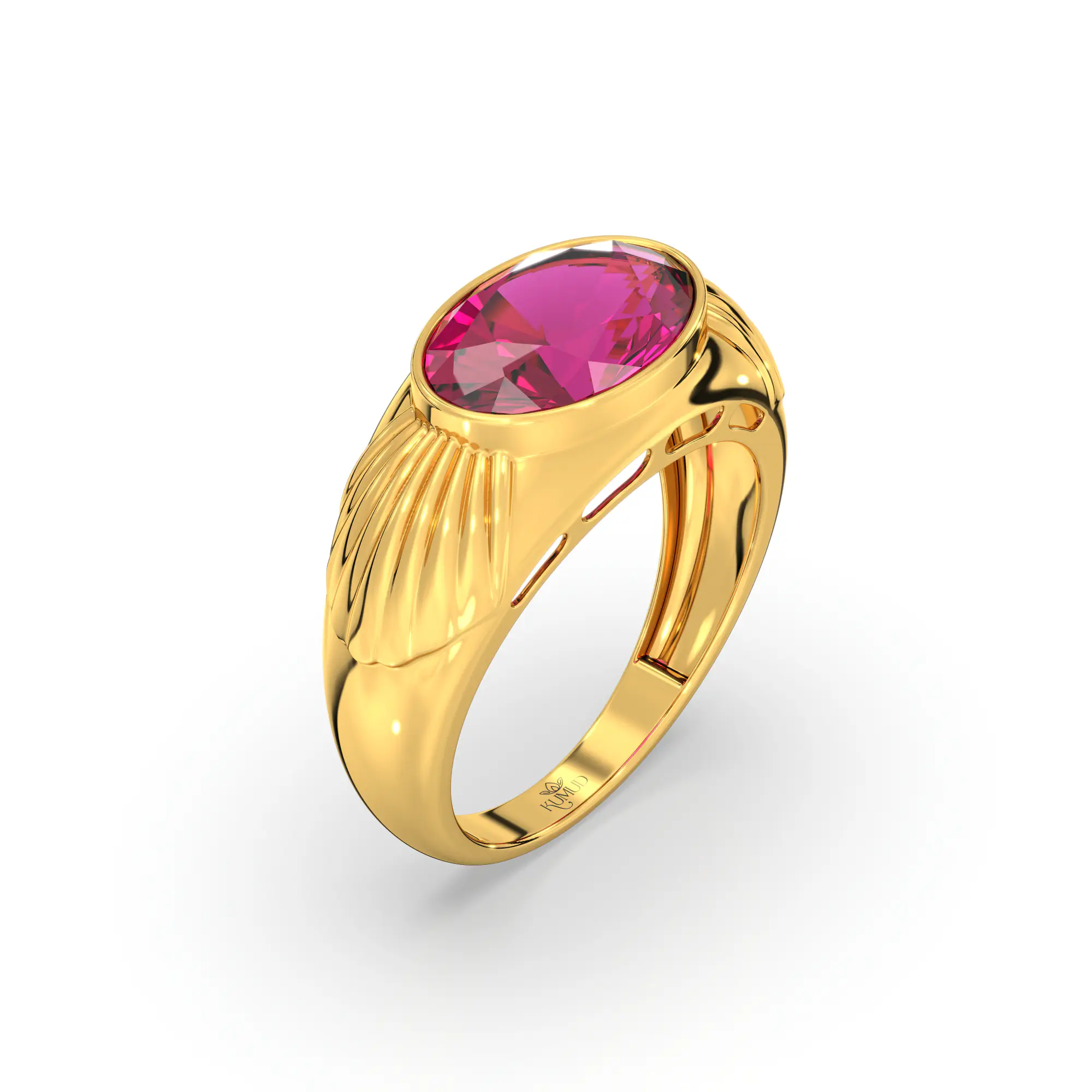 Ruby (Manik) Ring for Men in 22K Yellow Gold – Oval 13x8 mm, Prong Setting, 8 g (Design K16A-2) thumbnail