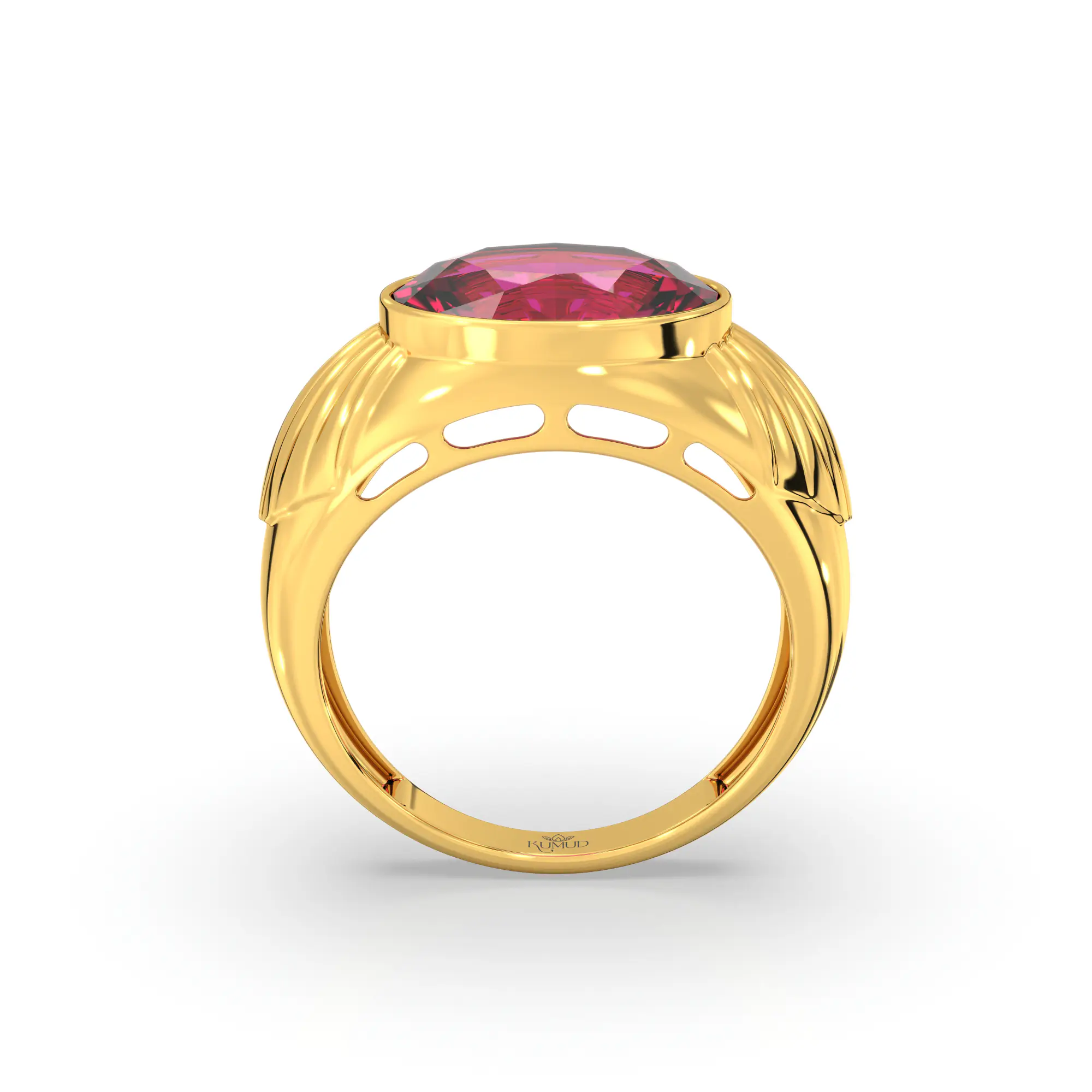 Ruby (Manik) Ring for Men in 22K Yellow Gold – Oval 13x8 mm, Prong Setting, 8 g (Design K16A-2) thumbnail