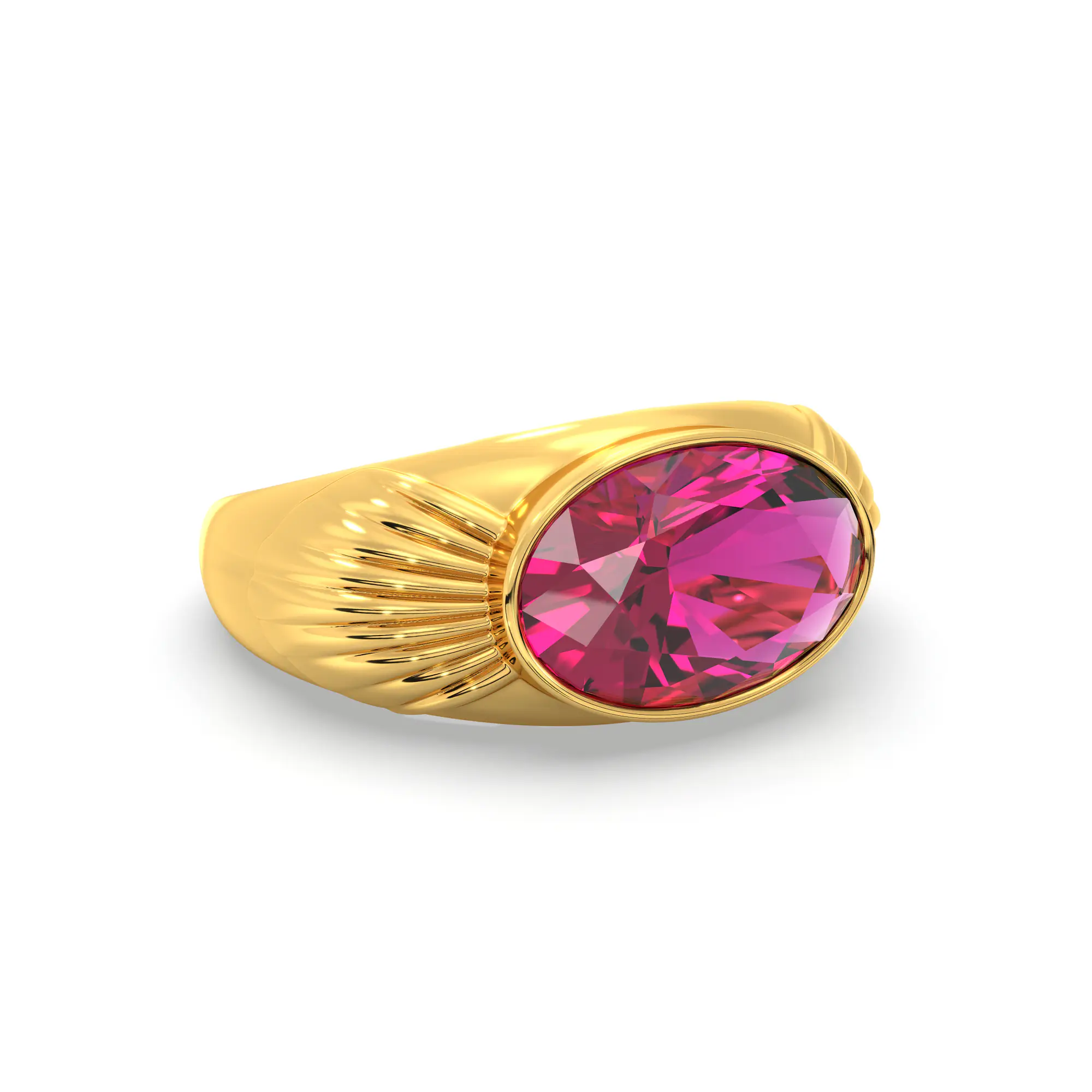 Ruby (Manik) Ring for Men in 22K Yellow Gold – Oval 13x8 mm, Prong Setting, 8 g (Design K16A-2) thumbnail