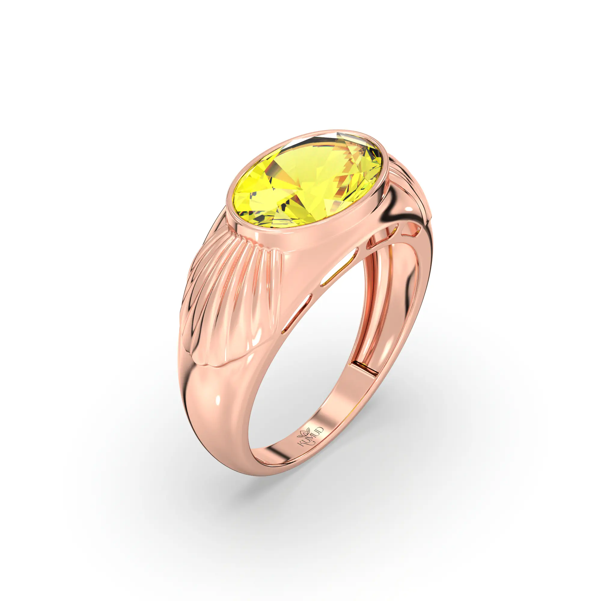 Yellow Sapphire (Pukhraj) Ring for Men in 18K Rose Gold – Oval 13x8 mm, Prong Setting, 8 g (Design K16A-2) thumbnail
