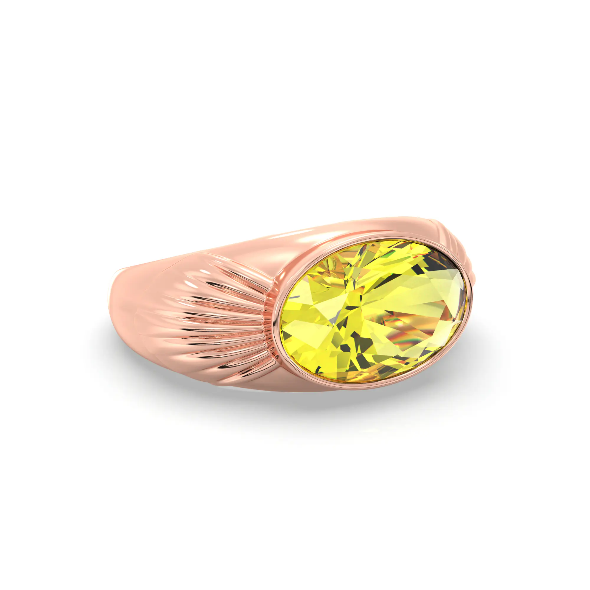 Yellow Sapphire (Pukhraj) Ring for Men in 18K Rose Gold – Oval 13x8 mm, Prong Setting, 8 g (Design K16A-2) thumbnail