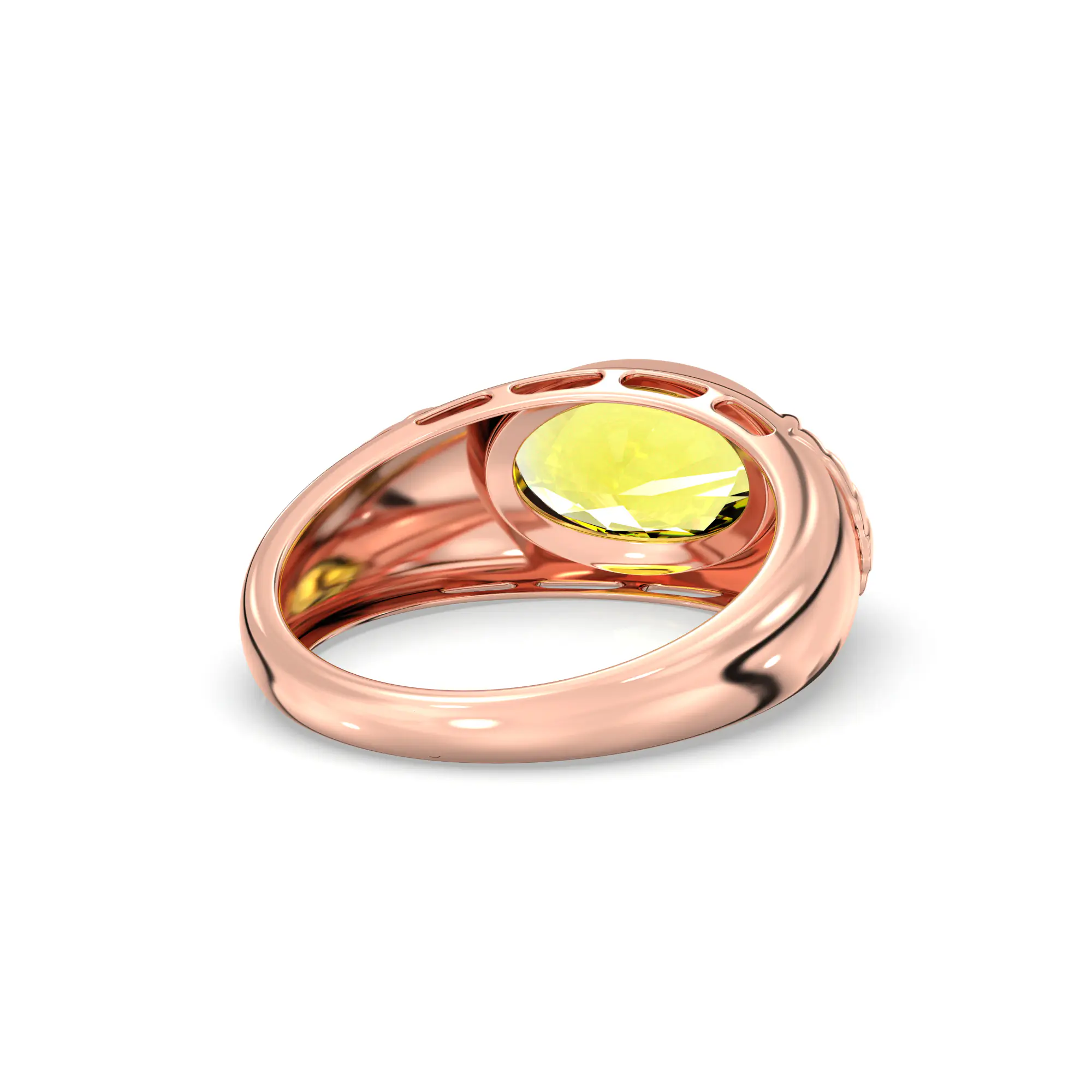 Yellow Sapphire (Pukhraj) Ring for Men in 18K Rose Gold – Oval 13x8 mm, Prong Setting, 8 g (Design K16A-2) thumbnail