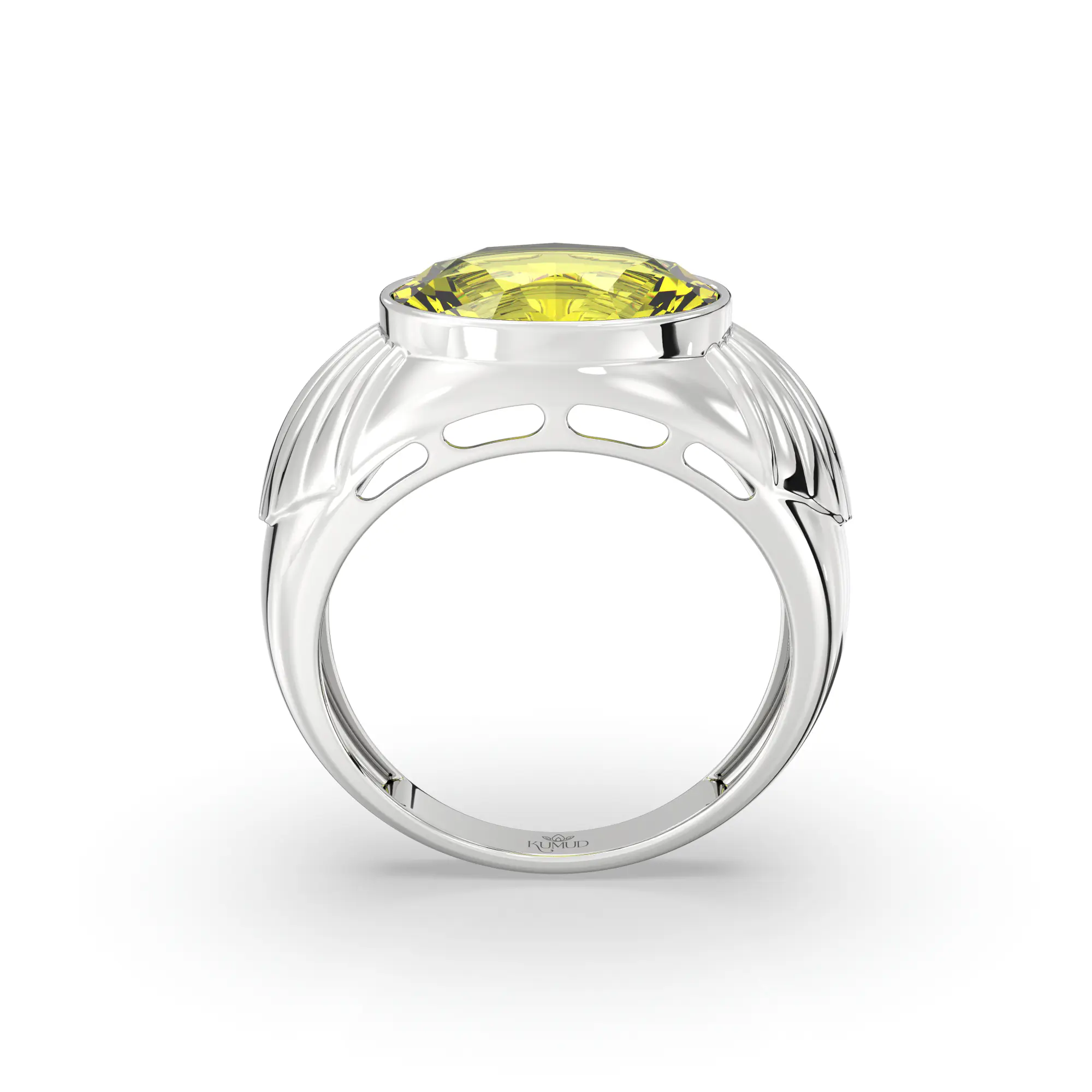 Yellow Sapphire (Pukhraj) Ring for Men in 18K White Gold – Oval 13x8 mm, Prong Setting, 8 g (Design K16A-2) thumbnail