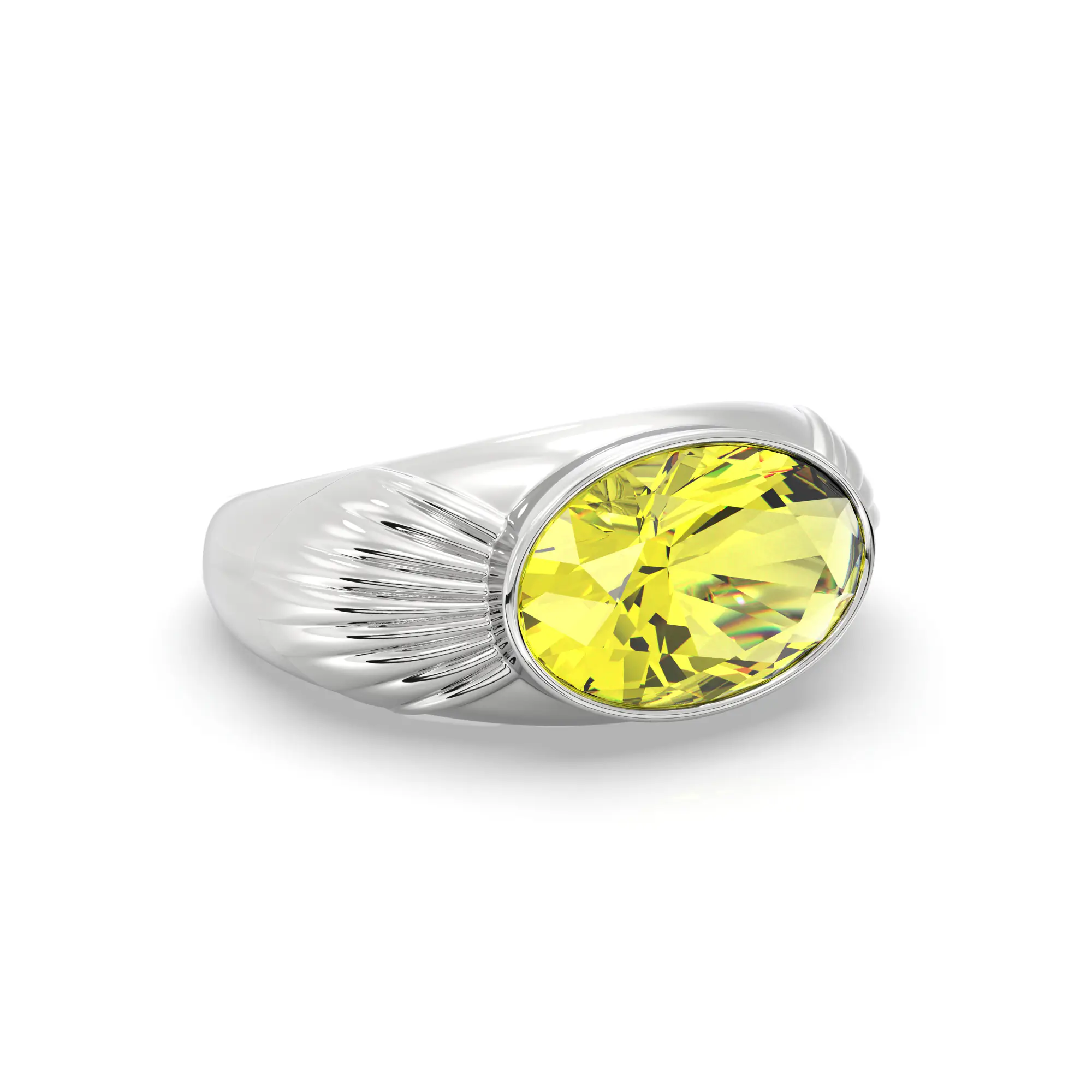 Yellow Sapphire (Pukhraj) Ring for Men in 18K White Gold – Oval 13x8 mm, Prong Setting, 8 g (Design K16A-2) thumbnail