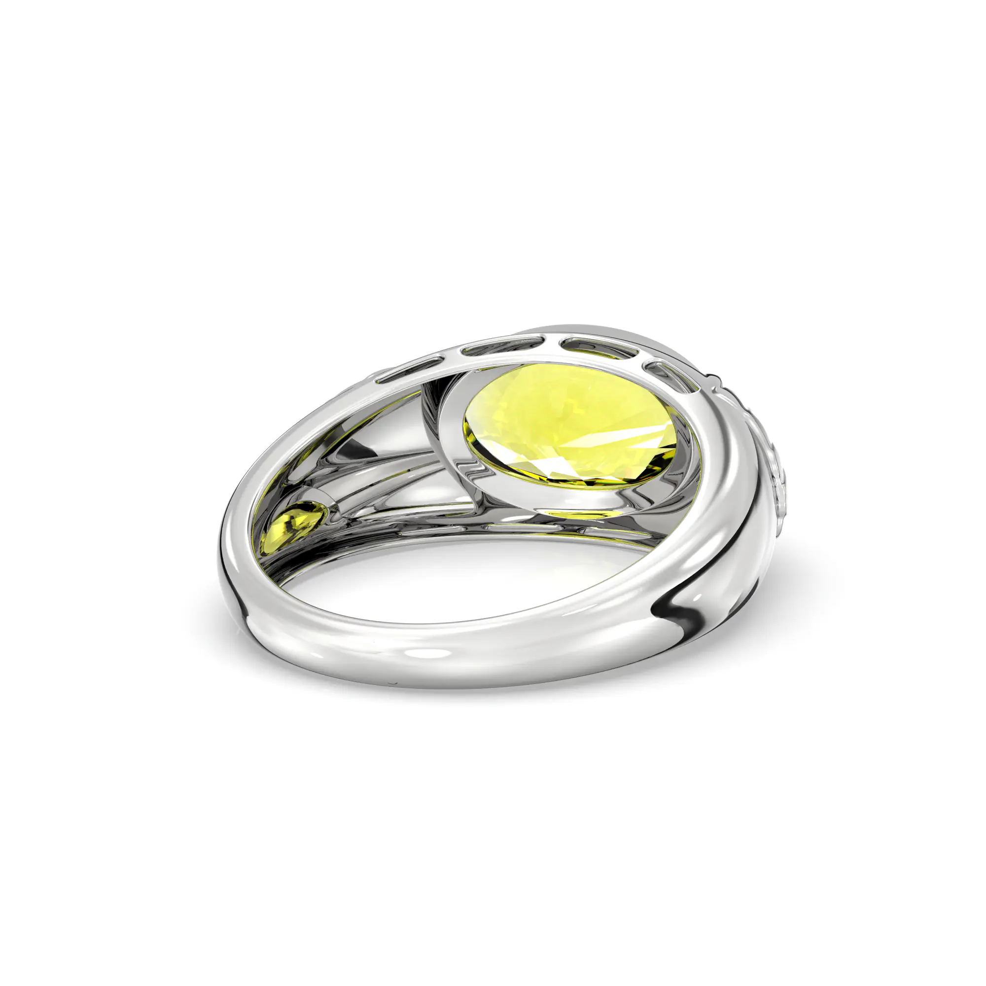 Yellow Sapphire (Pukhraj) Ring for Men in 18K White Gold – Oval 13x8 mm, Prong Setting, 8 g (Design K16A-2) thumbnail