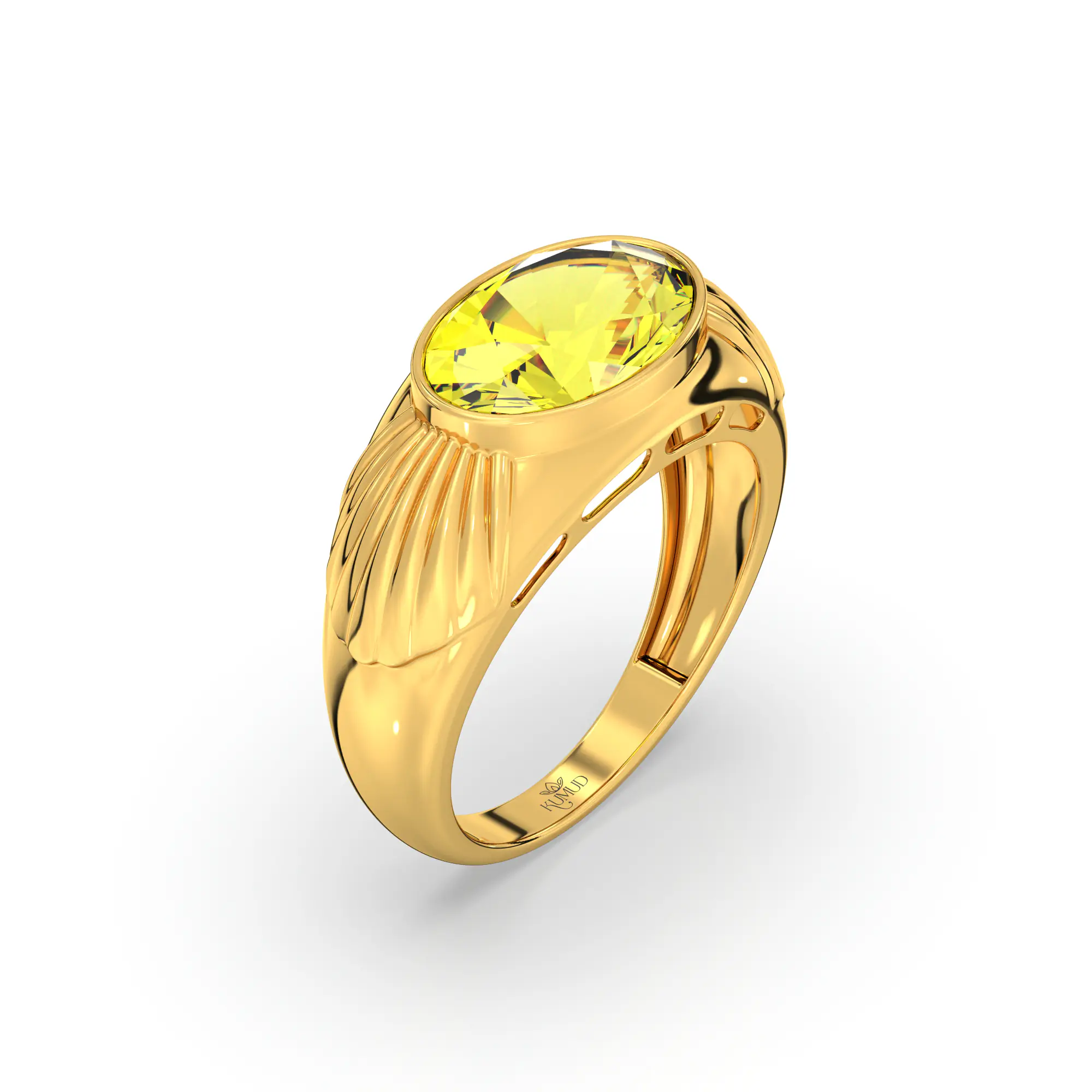 Yellow Sapphire (Pukhraj) Ring for Men in 22K Yellow Gold – Oval 13x8 mm, Prong Setting, 8 g (Design K16A-2) thumbnail