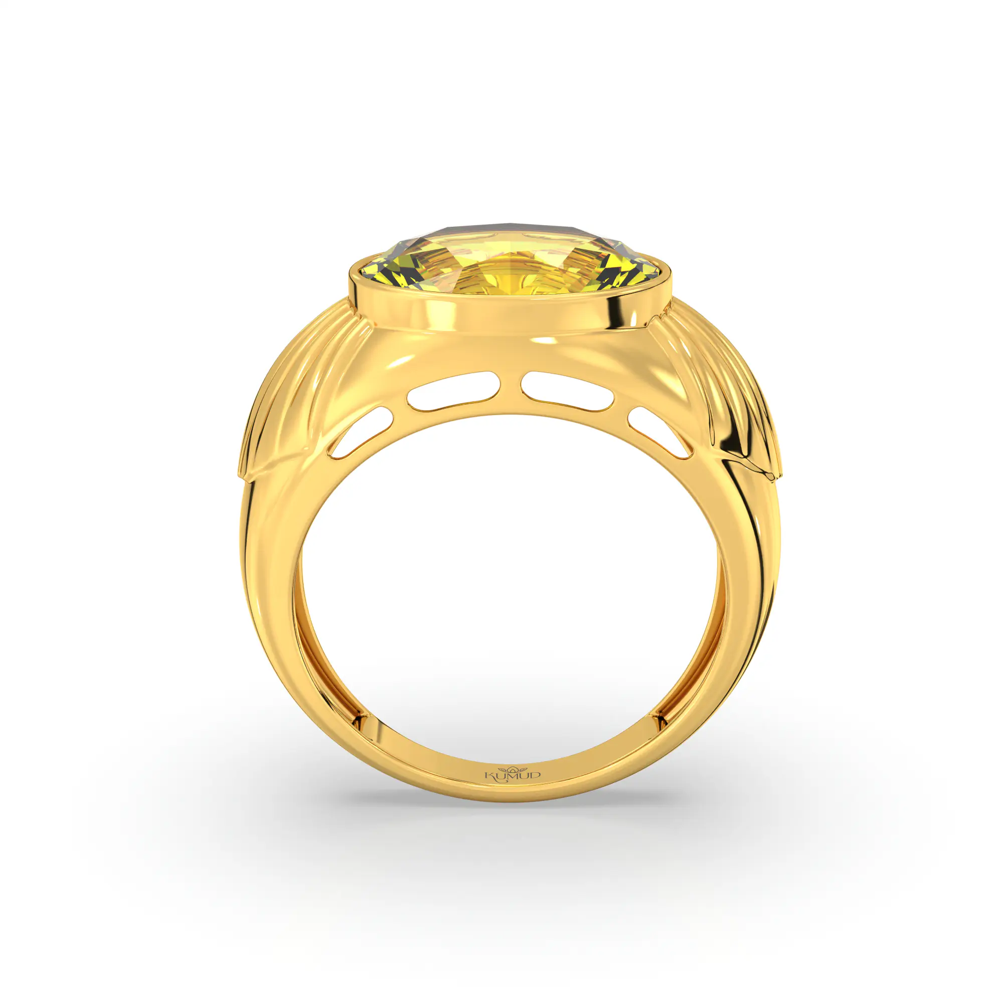 Yellow Sapphire (Pukhraj) Ring for Men in 22K Yellow Gold – Oval 13x8 mm, Prong Setting, 8 g (Design K16A-2) thumbnail