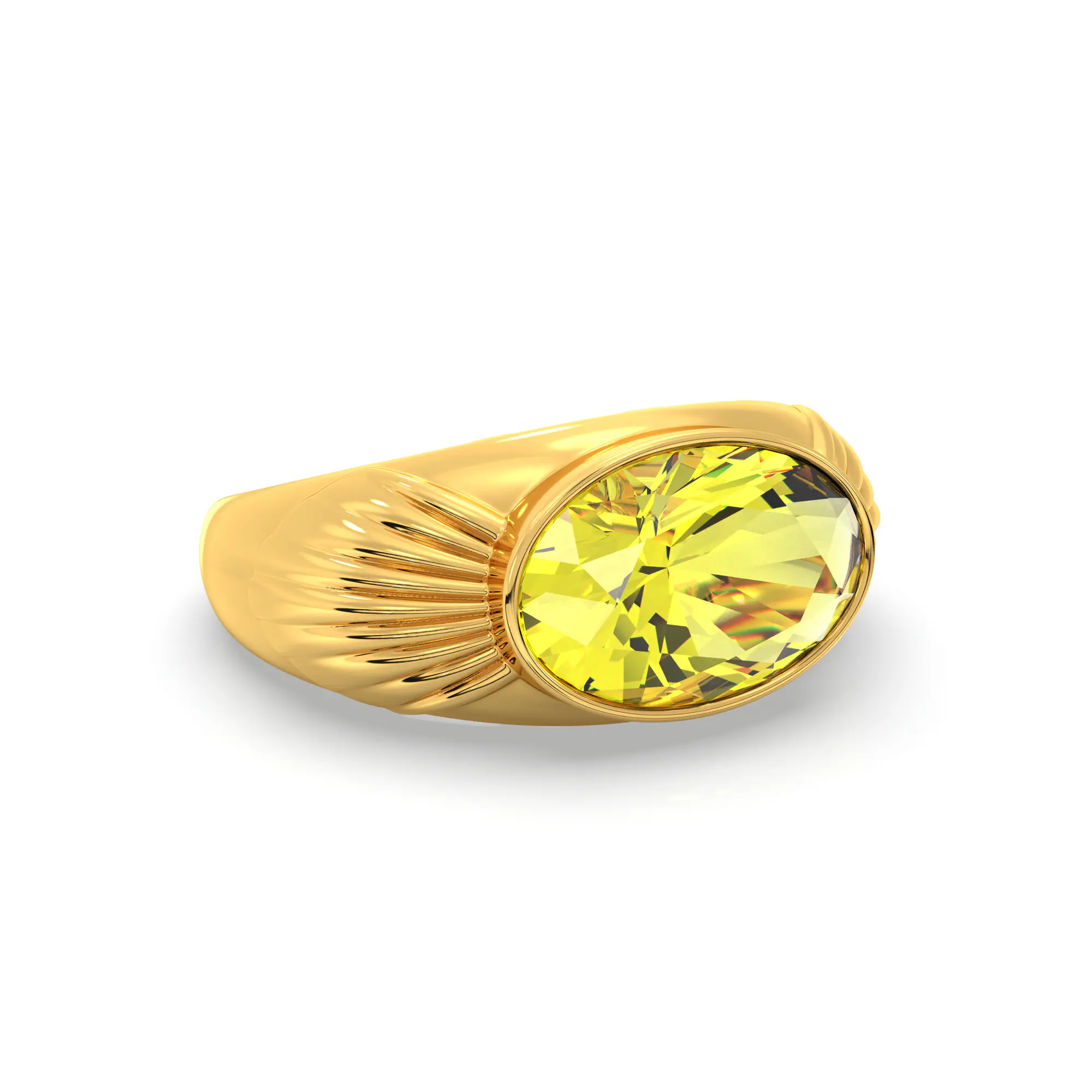 Yellow Sapphire (Pukhraj) Ring for Men in 22K Yellow Gold – Oval 13x8 mm, Prong Setting, 8 g (Design K16A-2) thumbnail