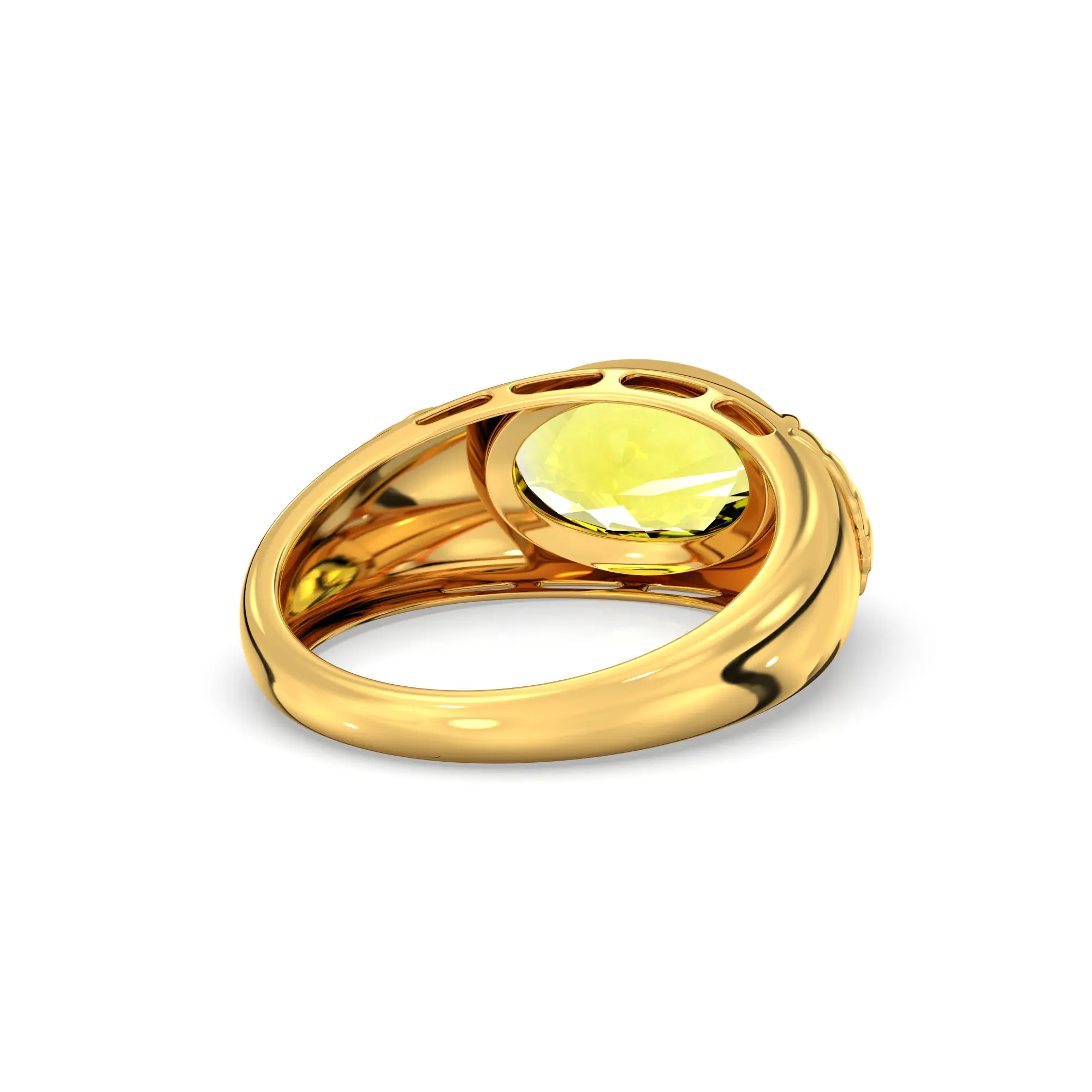 Yellow Sapphire (Pukhraj) Ring for Men in 22K Yellow Gold – Oval 13x8 mm, Prong Setting, 8 g (Design K16A-2) thumbnail