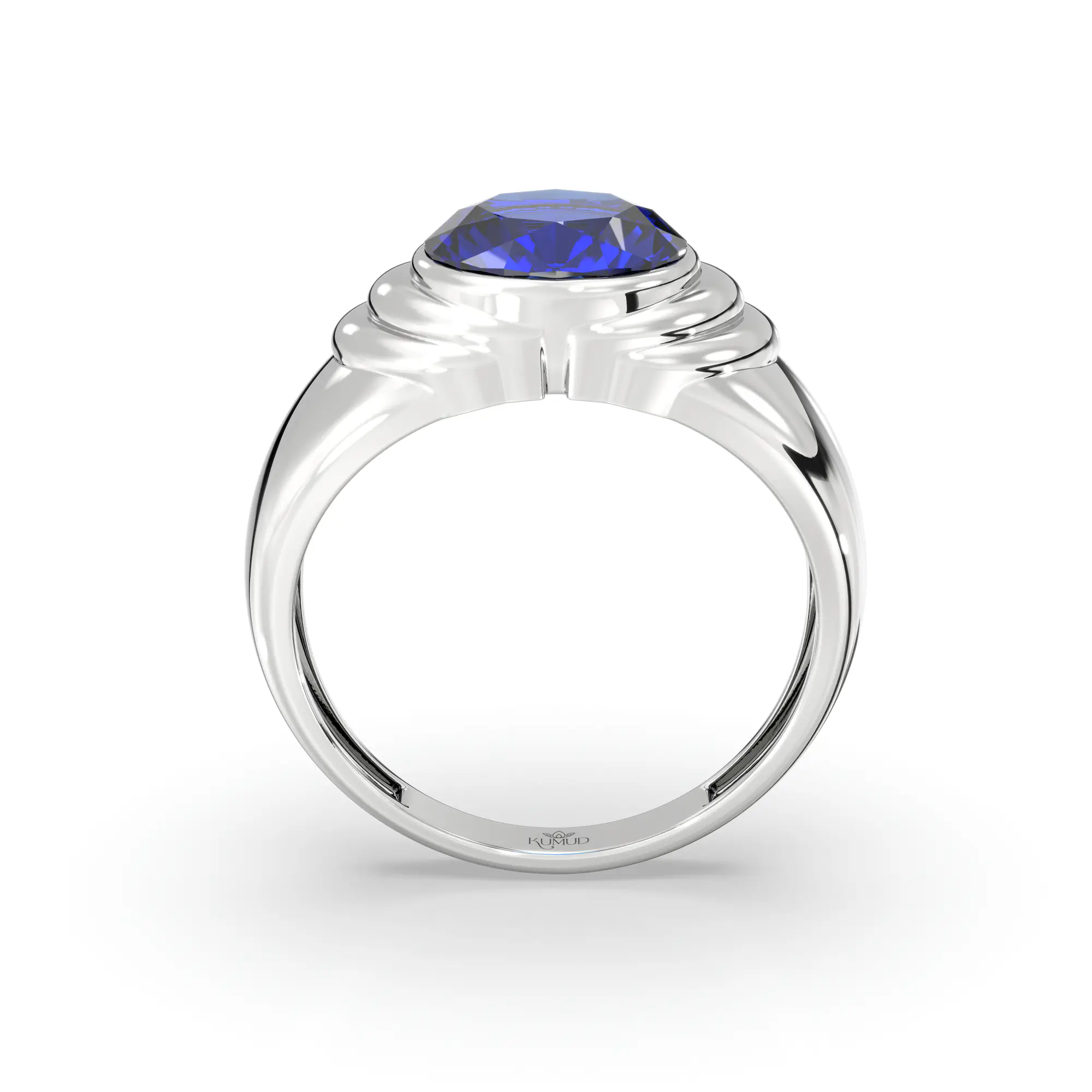 Blue Sapphire (Neelam) Ring for Men in 18K White Gold – Oval 9x8 mm, Prong Setting, 8 g (Design K16A-3) thumbnail