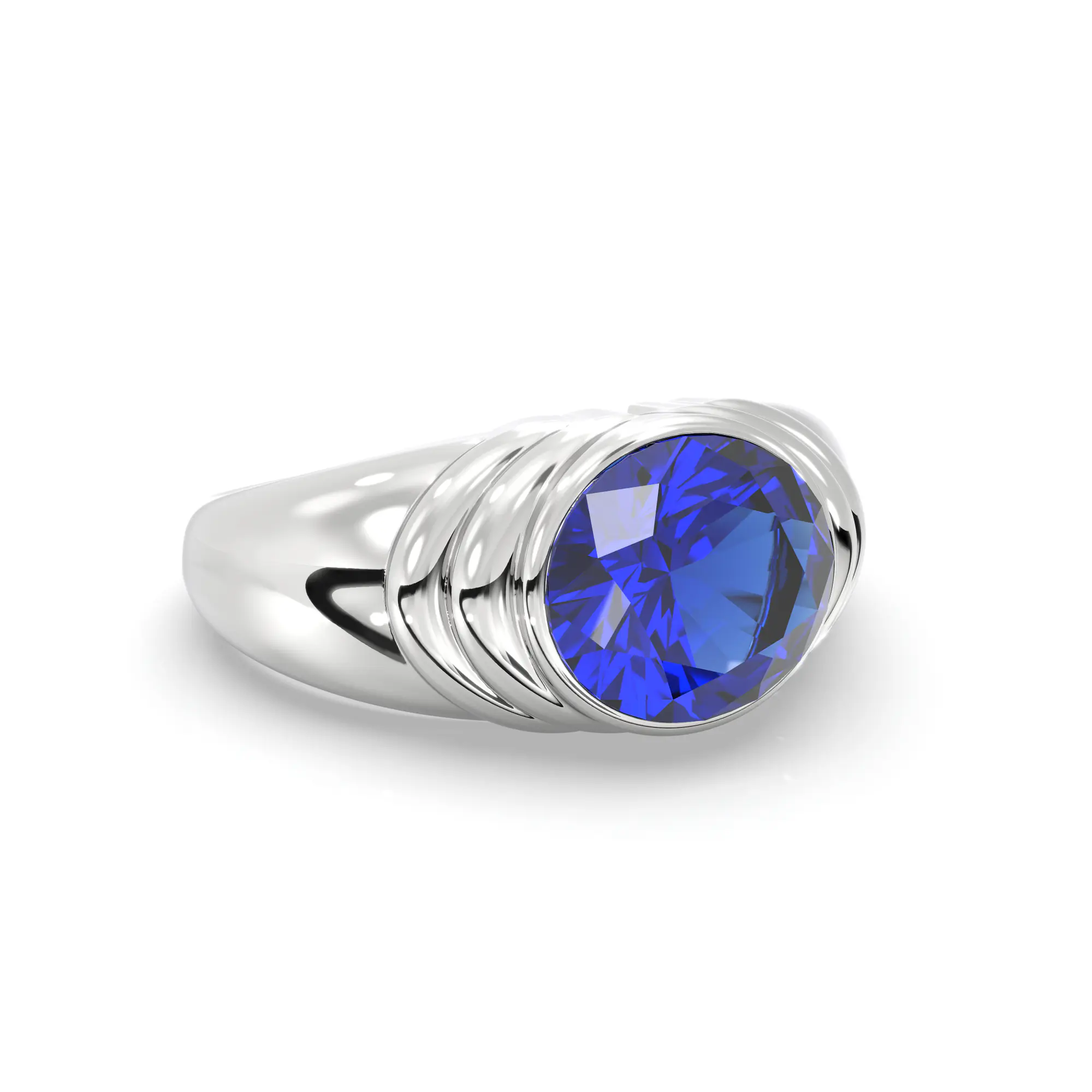 Blue Sapphire (Neelam) Ring for Men in 18K White Gold – Oval 9x8 mm, Prong Setting, 8 g (Design K16A-3) thumbnail