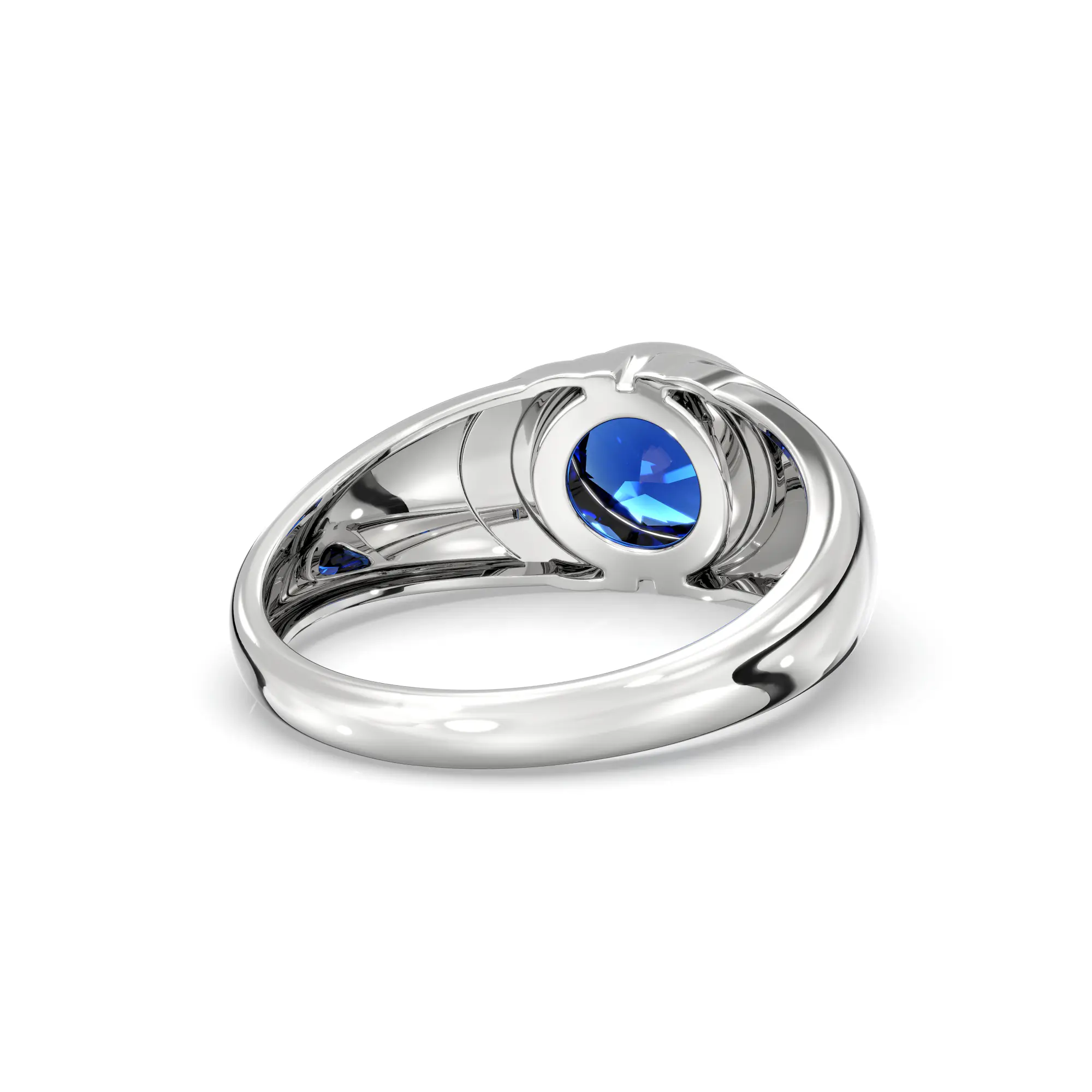Blue Sapphire (Neelam) Ring for Men in 18K White Gold – Oval 9x8 mm, Prong Setting, 8 g (Design K16A-3) thumbnail