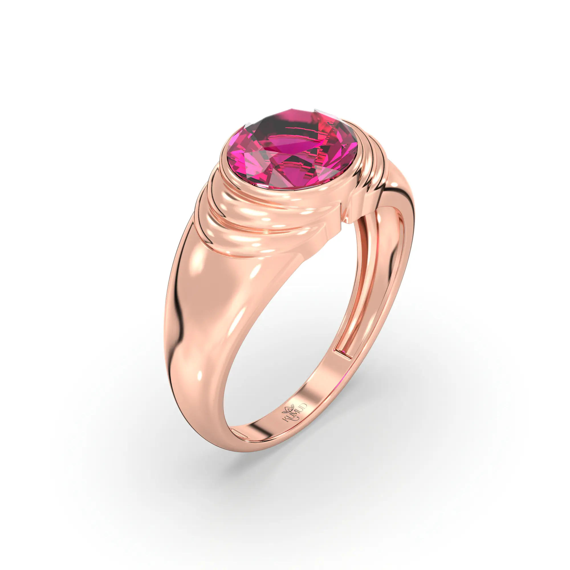 Ruby (Manik) Ring for Men in 18K Rose Gold – Oval 9x8 mm, Prong Setting, 8 g (Design K16A-3) thumbnail