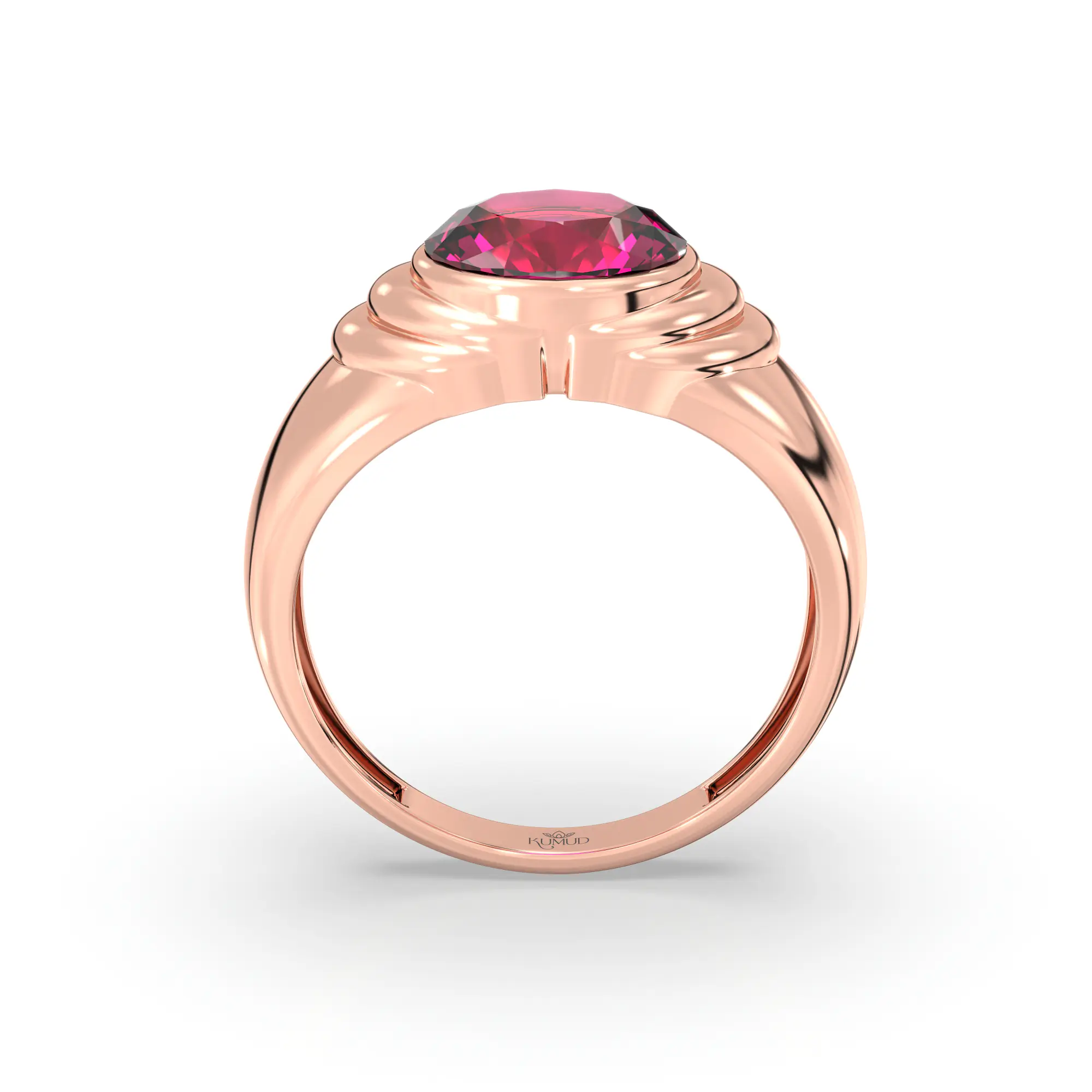Ruby (Manik) Ring for Men in 18K Rose Gold – Oval 9x8 mm, Prong Setting, 8 g (Design K16A-3) thumbnail