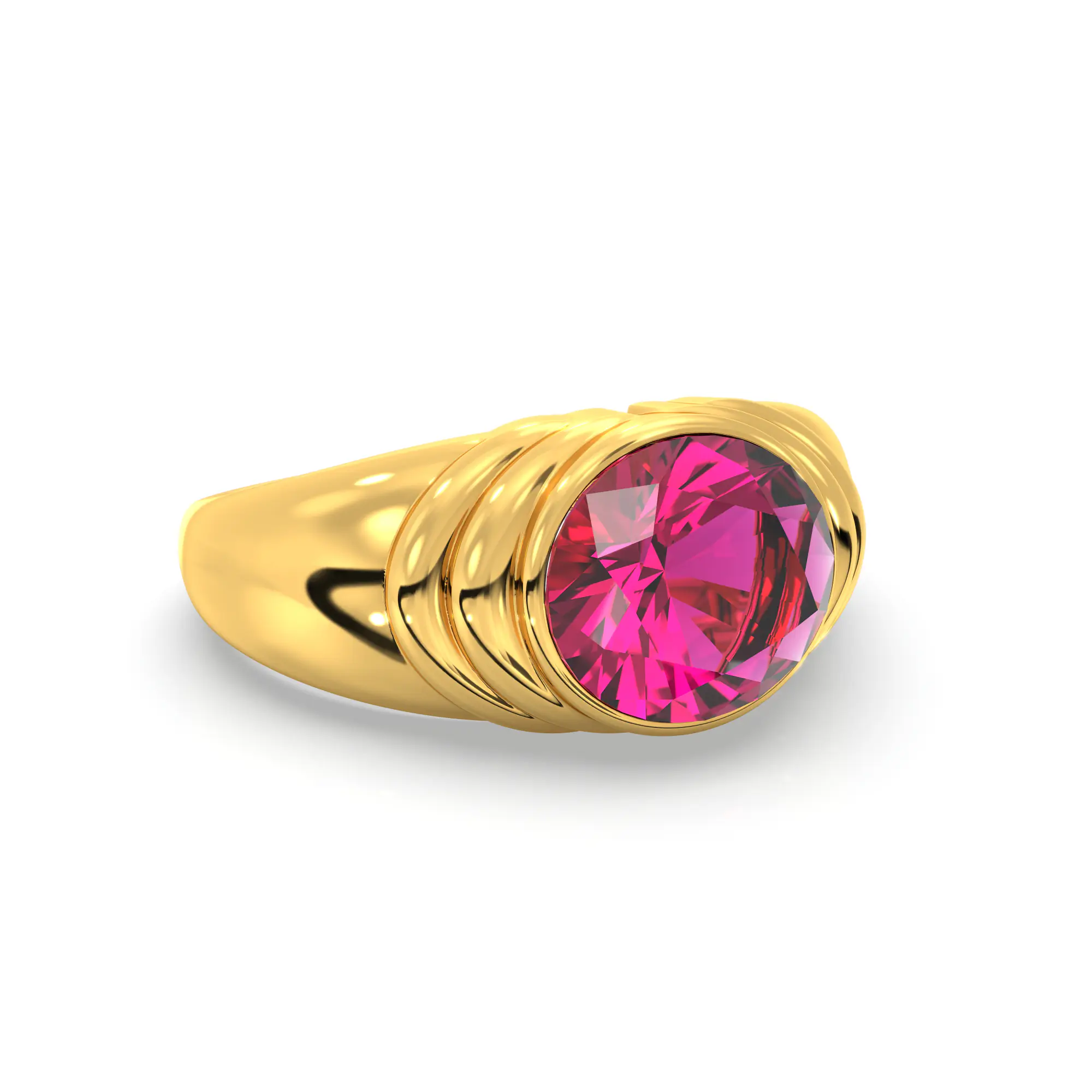 Ruby (Manik) Ring for Men in 22K Yellow Gold – Oval 9x8 mm, Prong Setting, 8 g (Design K16A-3) thumbnail