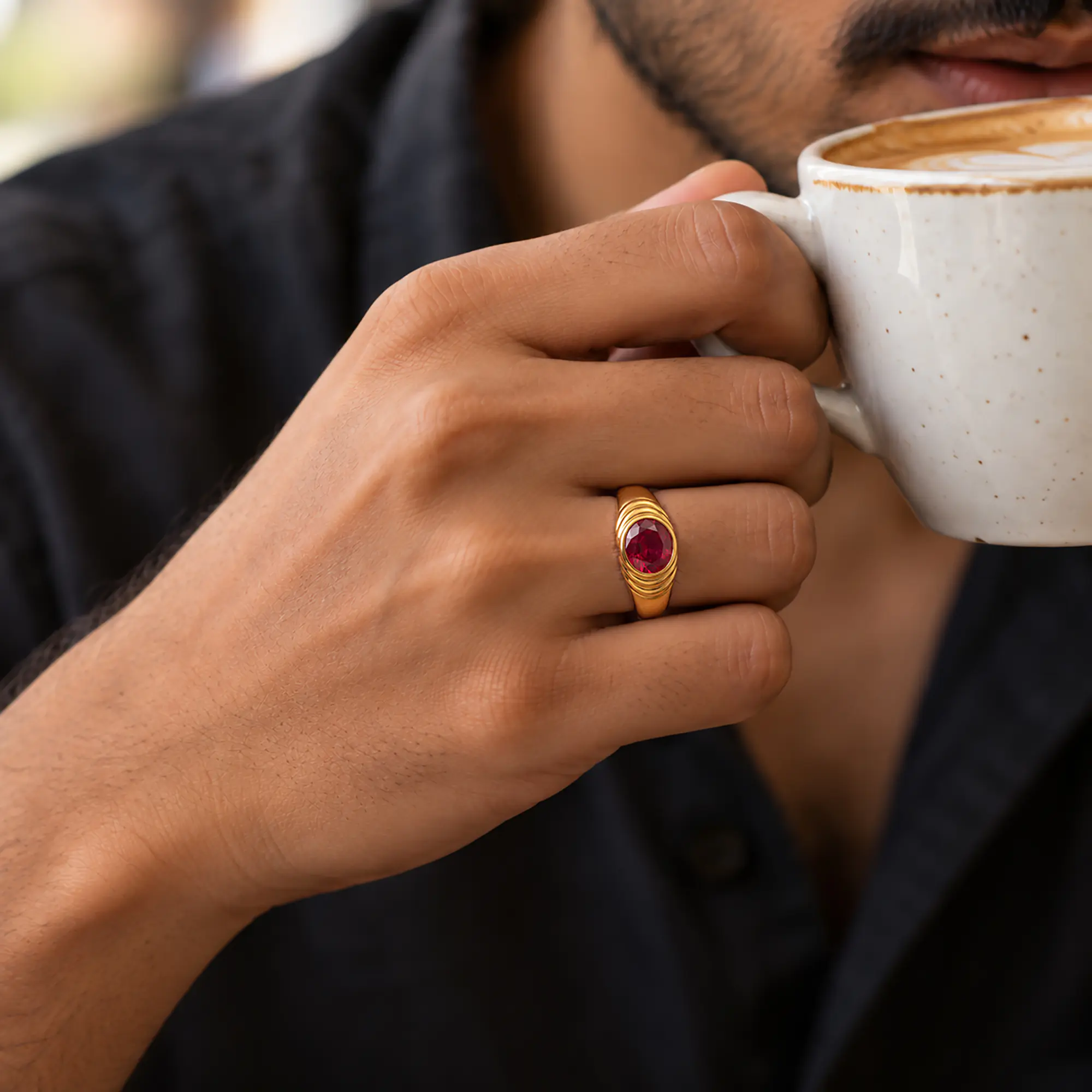 Ruby (Manik) Ring for Men in 22K Yellow Gold – Oval 9x8 mm, Prong Setting, 8 g (Design K16A-3) thumbnail