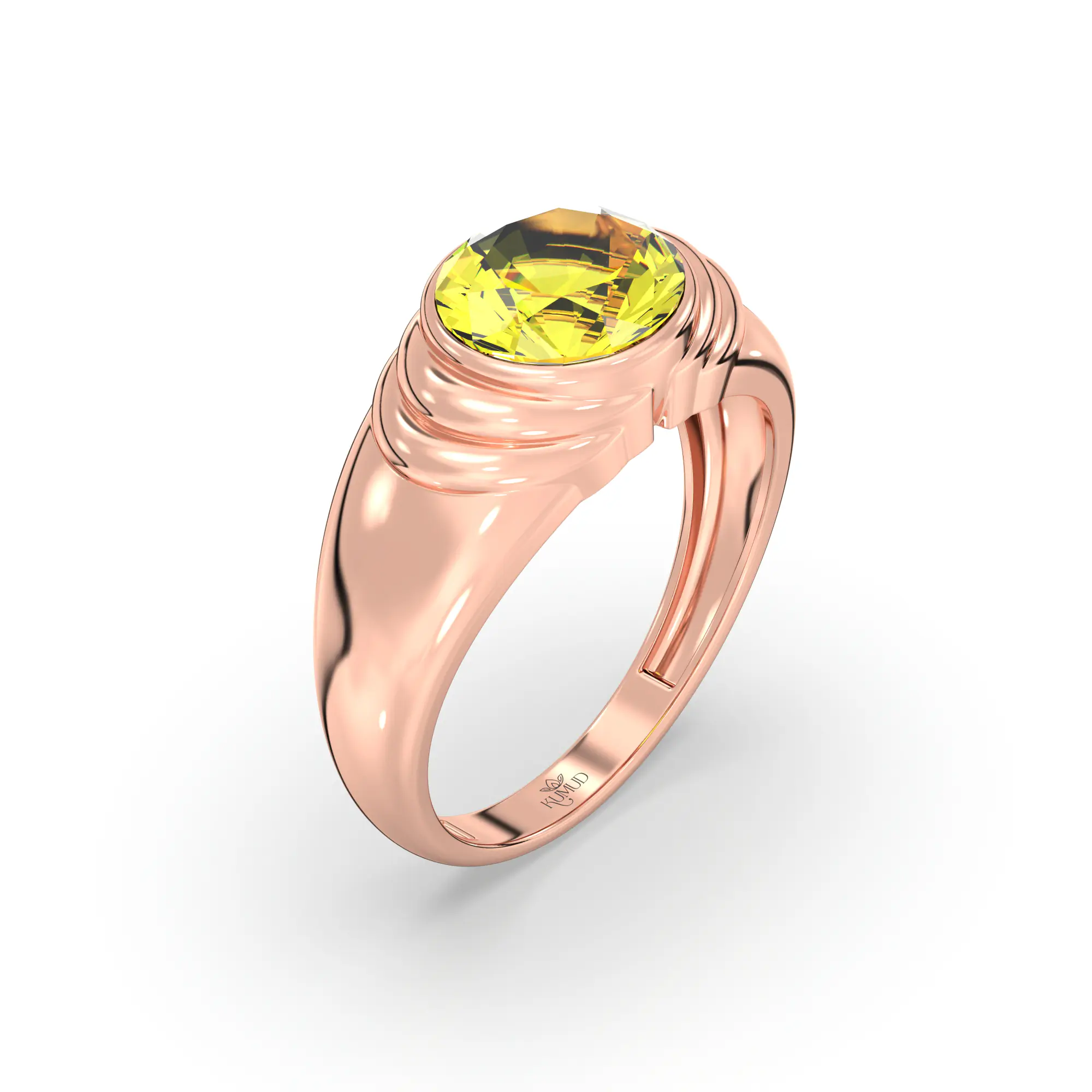 Yellow Sapphire (Pukhraj) Ring for Men in 18K Rose Gold – Oval 9x8 mm, Prong Setting, 8 g (Design K16A-3) thumbnail