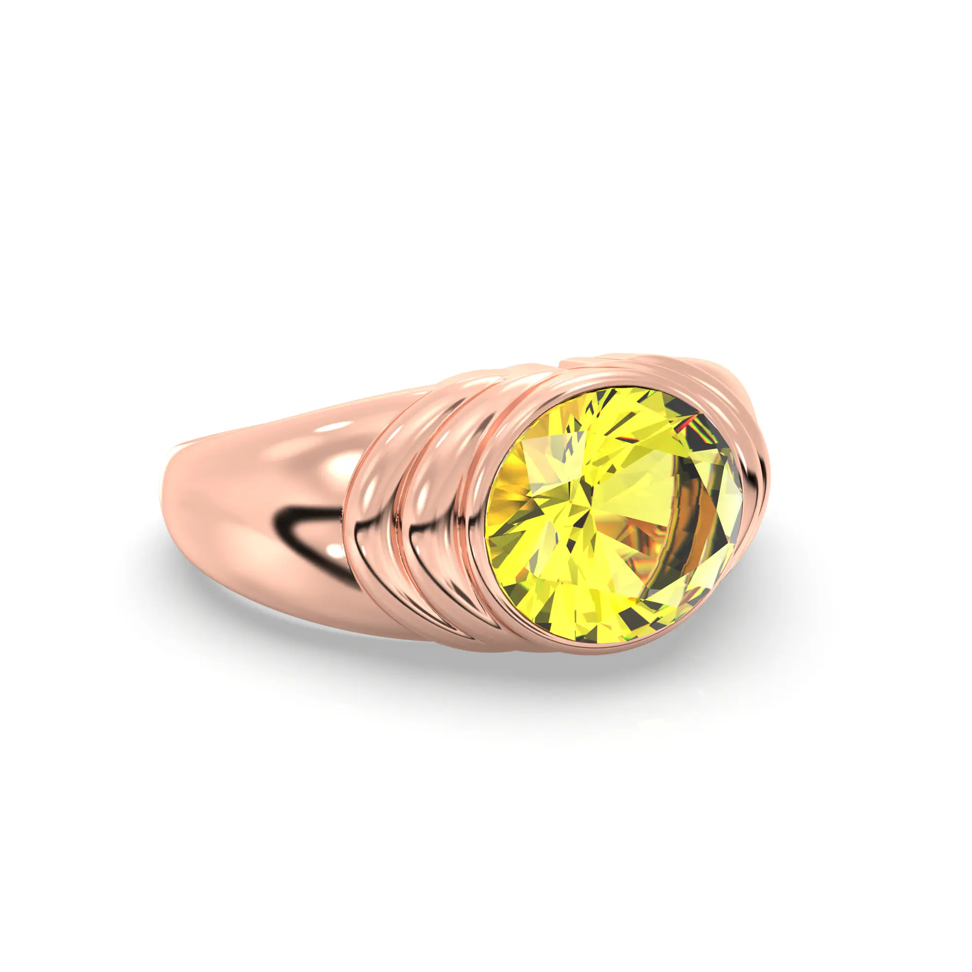 Yellow Sapphire (Pukhraj) Ring for Men in 18K Rose Gold – Oval 9x8 mm, Prong Setting, 8 g (Design K16A-3) thumbnail
