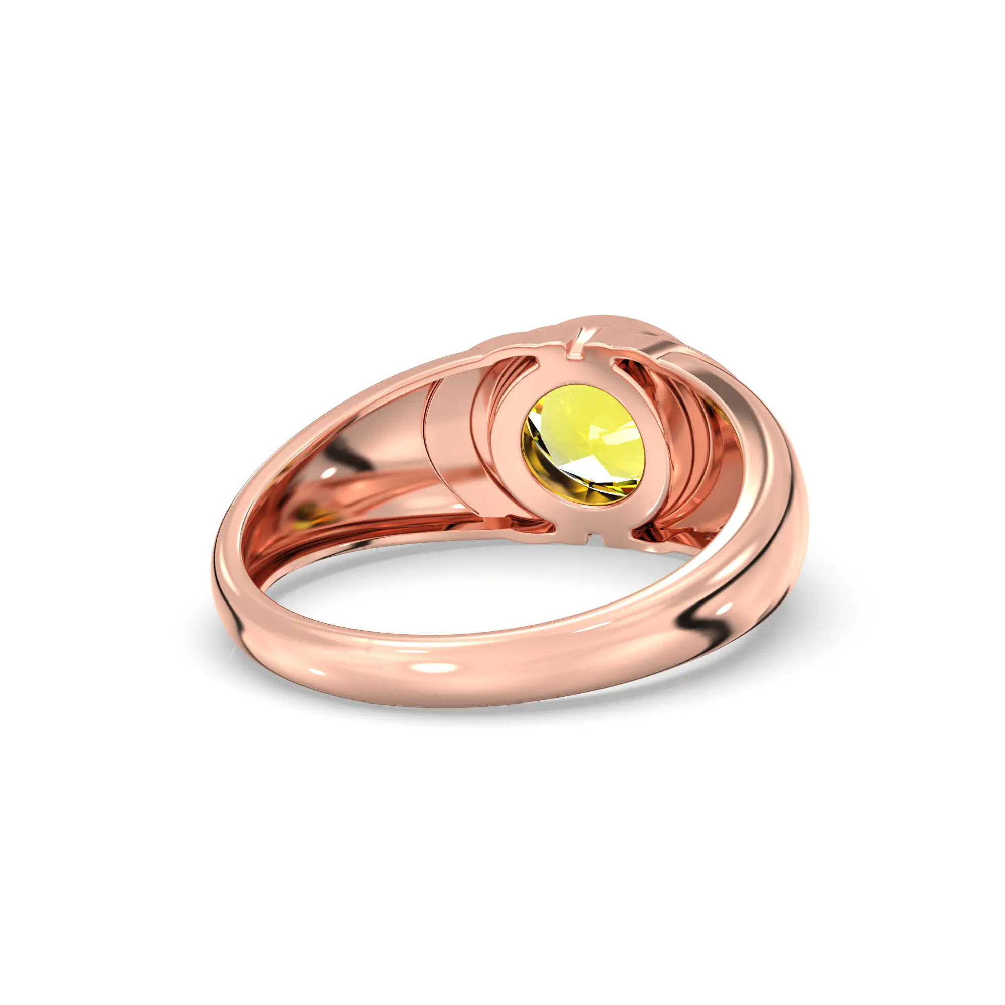 Yellow Sapphire (Pukhraj) Ring for Men in 18K Rose Gold – Oval 9x8 mm, Prong Setting, 8 g (Design K16A-3) thumbnail