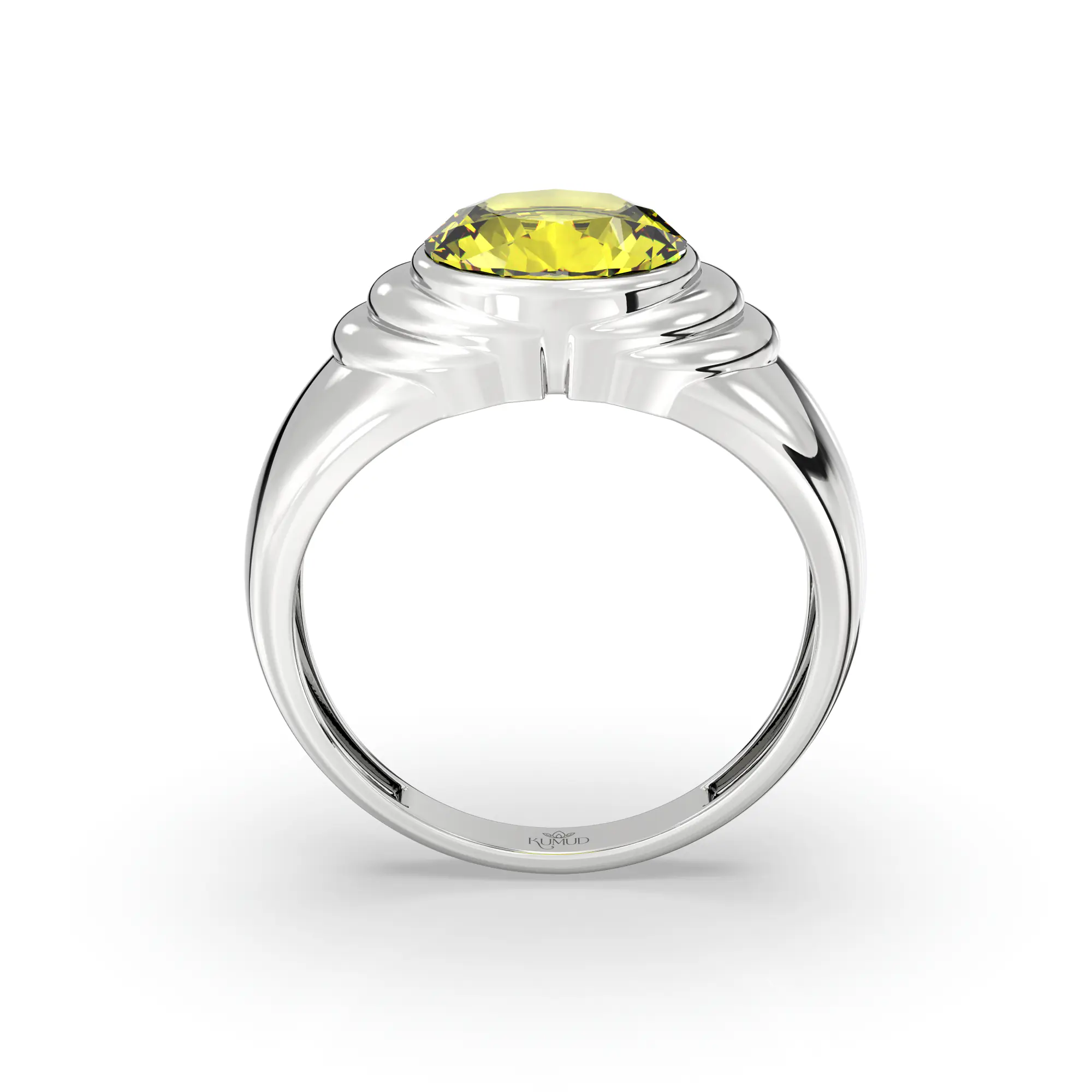 Yellow Sapphire (Pukhraj) Ring for Men in 18K White Gold – Oval 9x8 mm, Prong Setting, 8 g (Design K16A-3) thumbnail