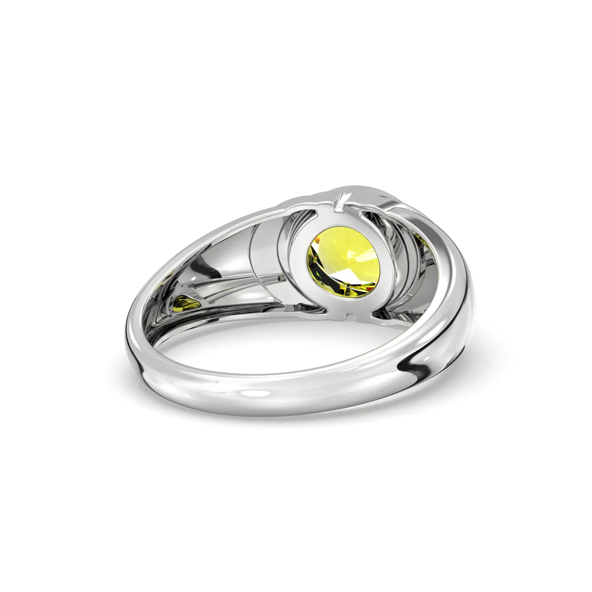 Yellow Sapphire (Pukhraj) Ring for Men in 18K White Gold – Oval 9x8 mm, Prong Setting, 8 g (Design K16A-3) thumbnail