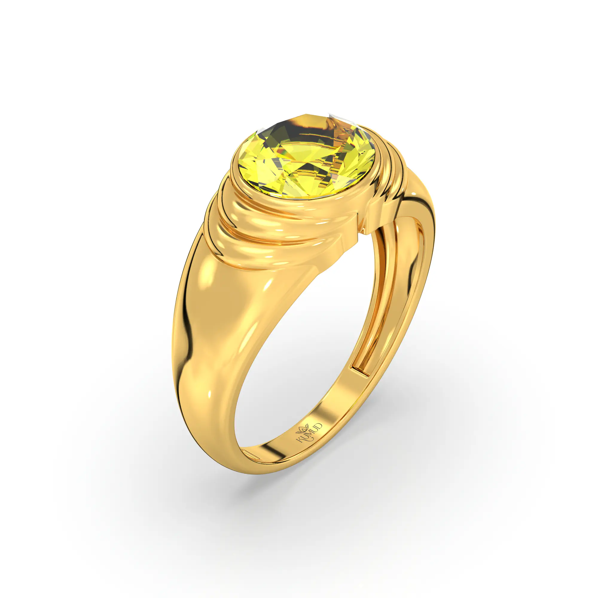 Yellow Sapphire (Pukhraj) Ring for Men in 22K Yellow Gold – Oval 9x8 mm, Prong Setting, 8 g (Design K16A-3) thumbnail